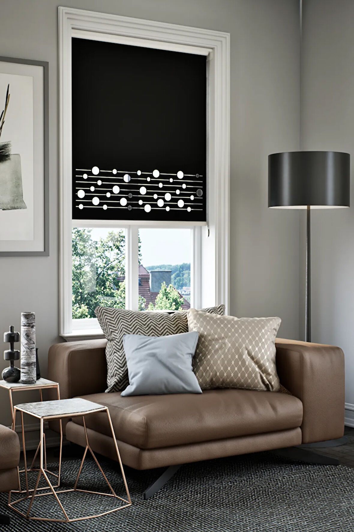 Lazer Kesim Mat Stor Perde, Lazer Kesimli Modern Serisi, M-161008 Siyah Renk