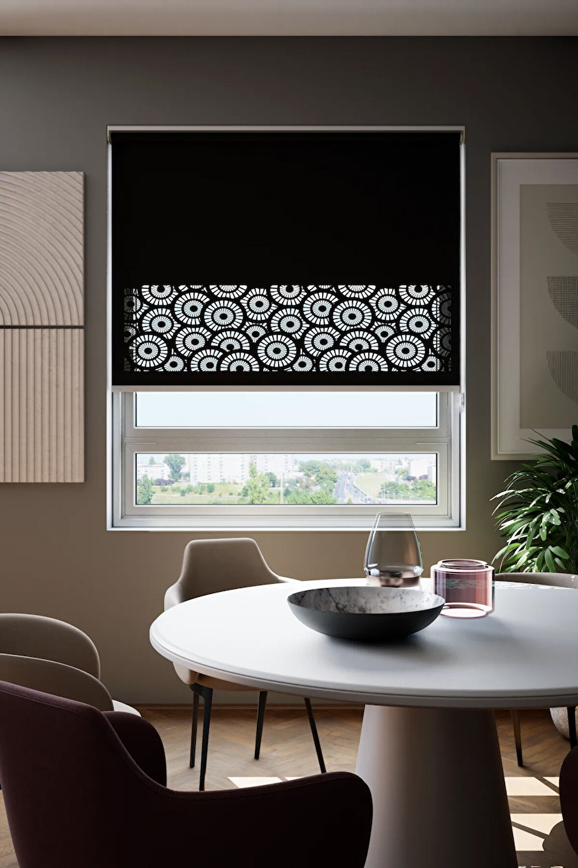 Lazer Kesim Mat Stor Perde, Lazer Kesimli Modern Serisi, M-201008 Siyah Renk