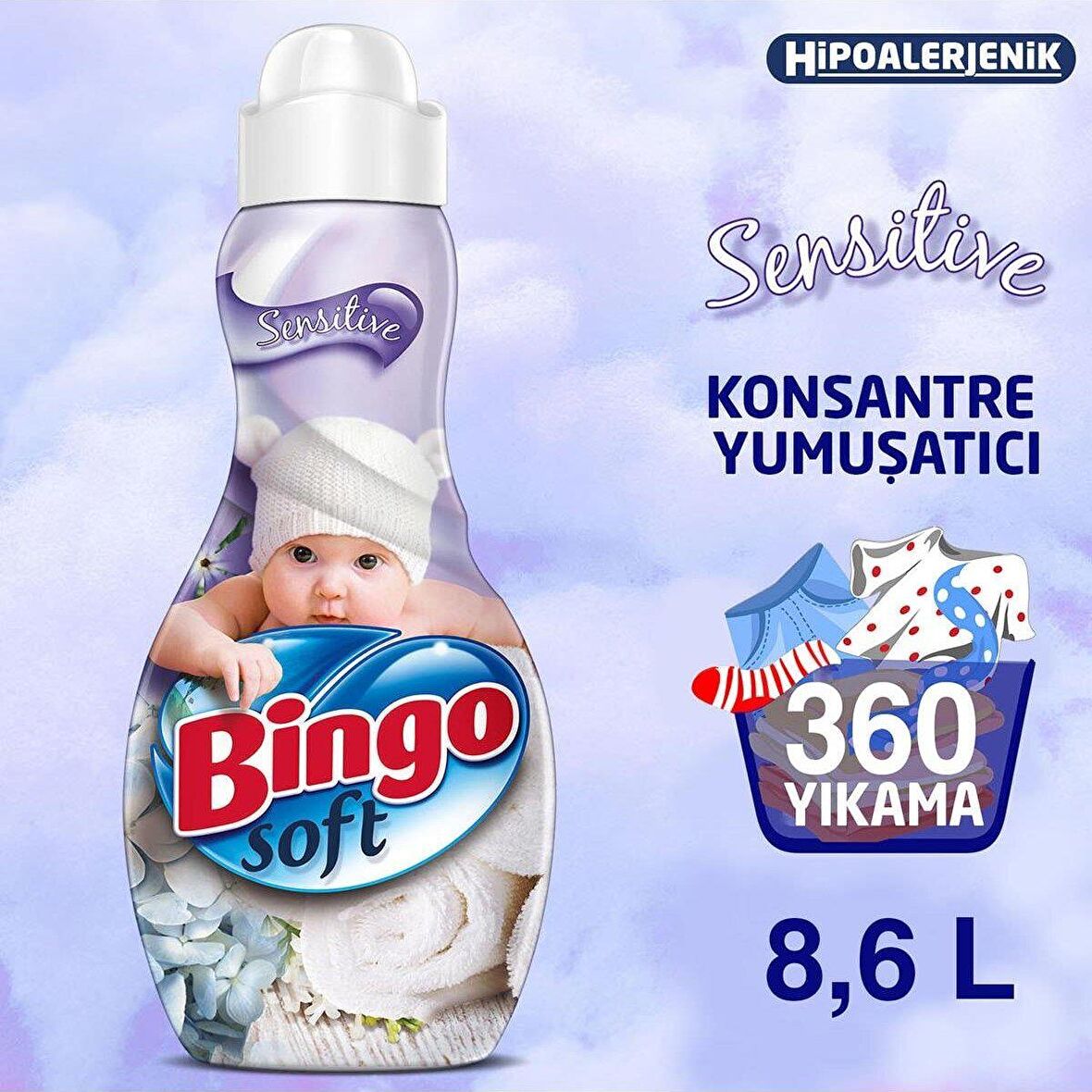 Bingo Soft Konsantre Çamaşır Yumuşatıcısı Sensitive 1440 ml Ekonomi Paketi 6'lı