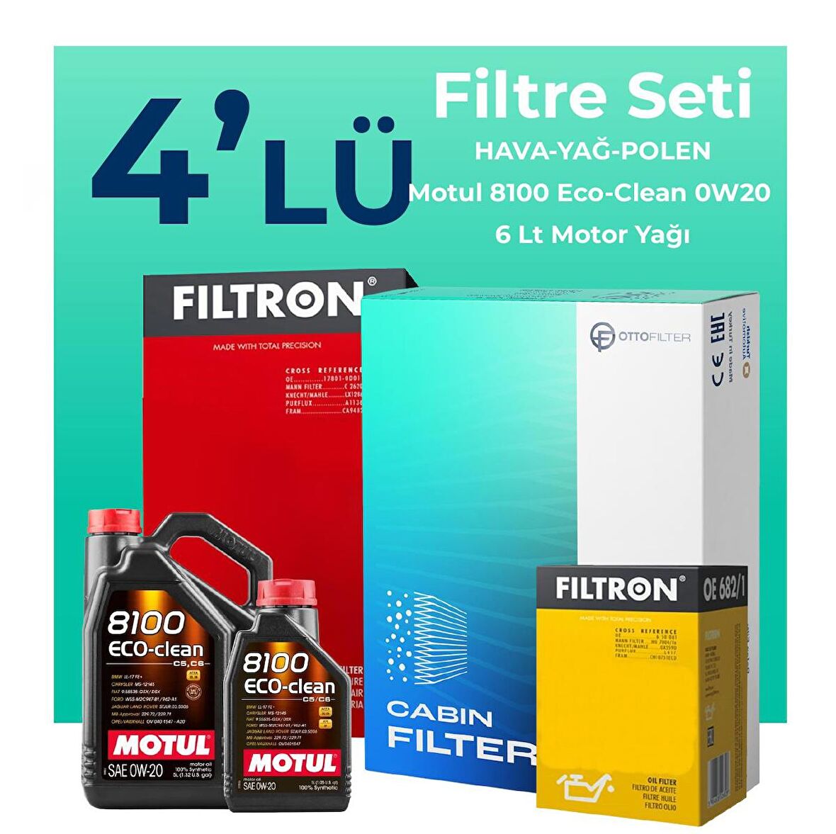 Filtron Volvo XC40 1.5 Benzin Filtre Bakım Seti Motul Motor Yağlı (2018-2023) 4 Lü