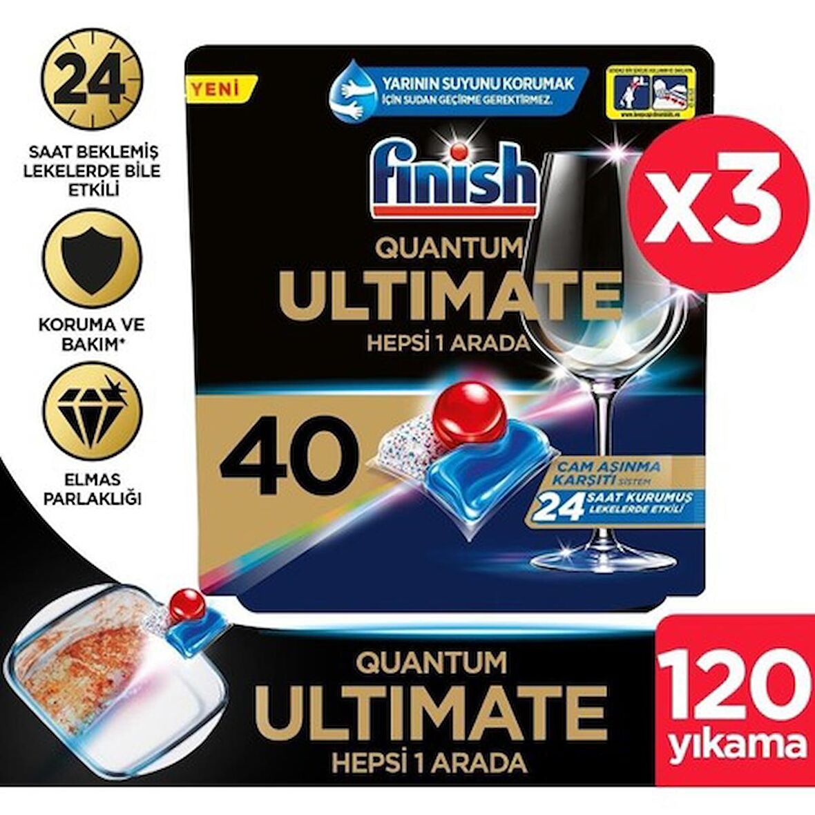 Finish Quantum Ultimate Bulaşık Makinesi Tableti 3x40'lı 