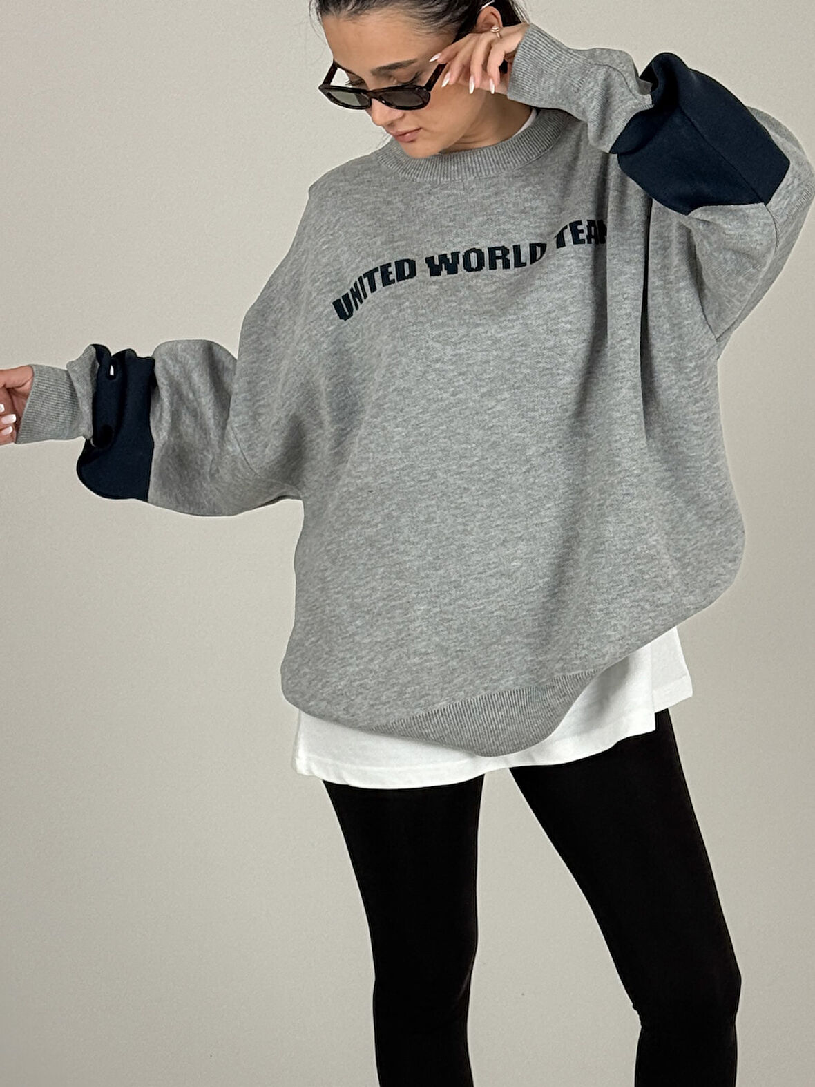 Oversize Gri New York Kadın Triko Sweat COC1097