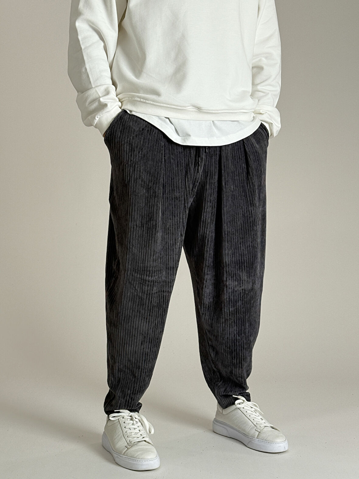 Erkek Gri Kadife Pileli Yarım Şalvar COC1086