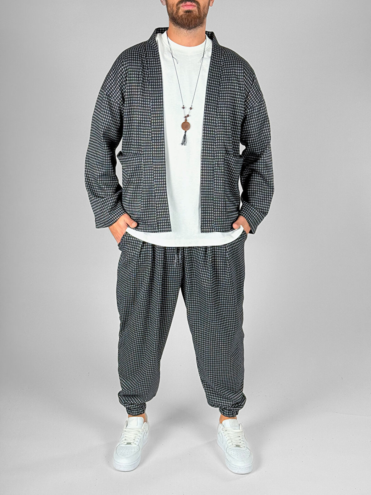 Desenli Gri Beyaz Erkek Takım COC1067