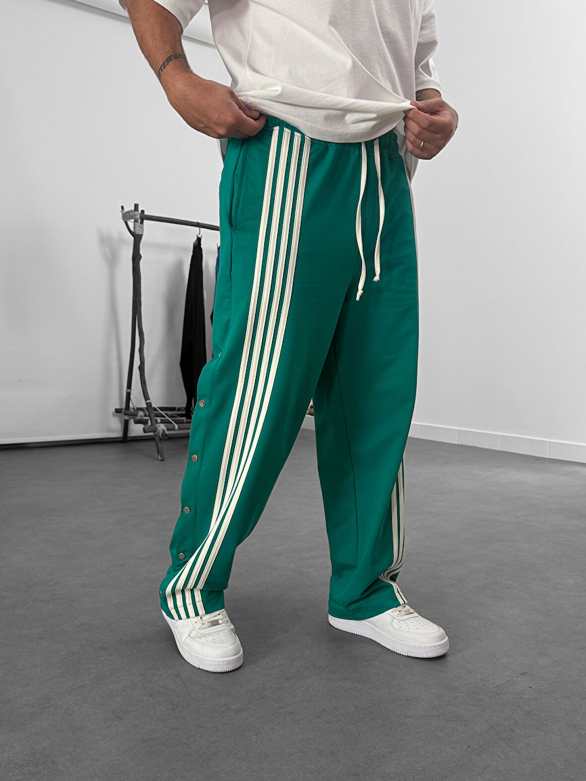 Şeritli Yeşil Erkek Baggy Pantolon COC1063