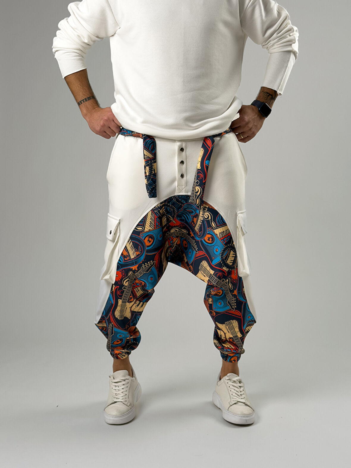 Erkek Garni Tasarım Müzik Desenli Spor Şalvar COC2564