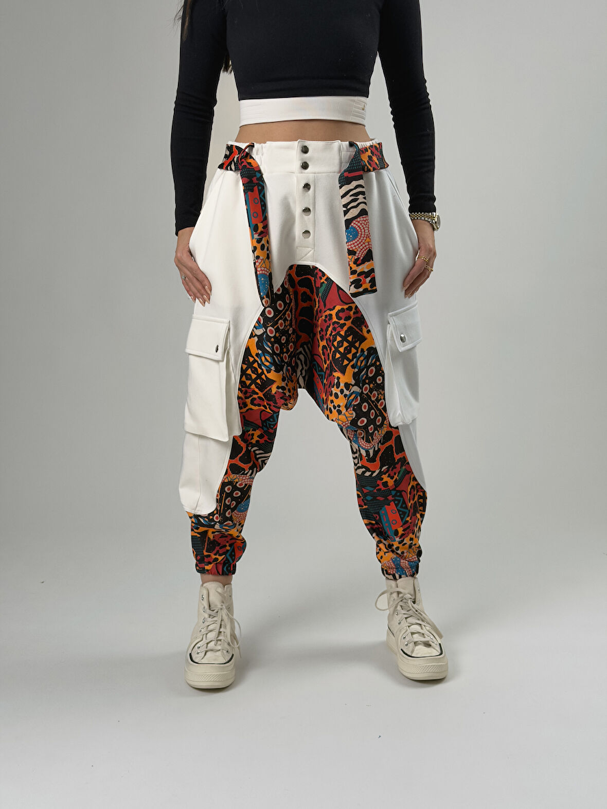 Kadın Garni Tasarım Etnik Desenli Spor Şalvar COC2565