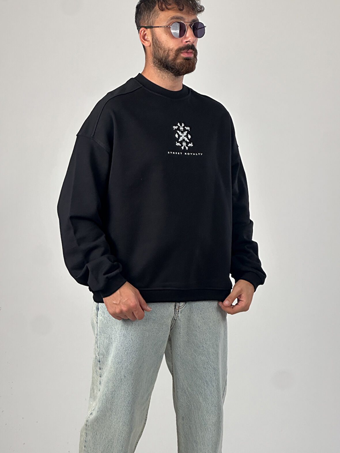 Erkek Siyah Tasarım Etnik Sweatshirt COC1047