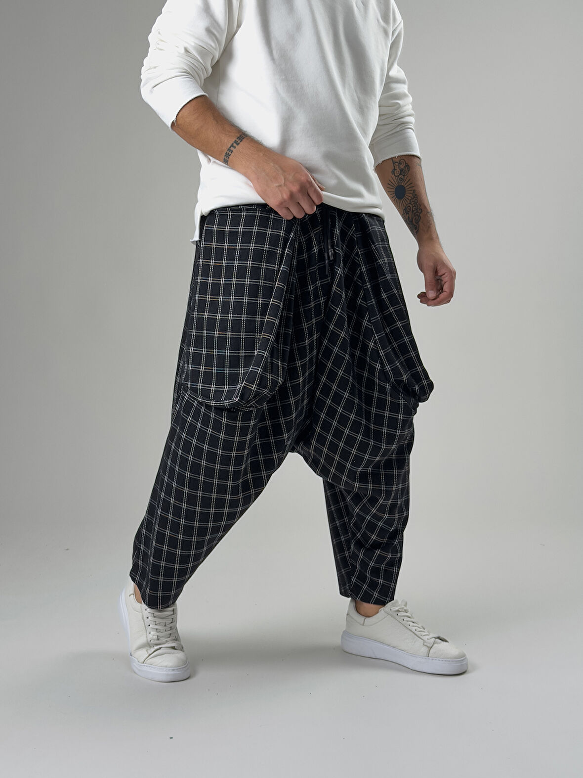 Erkek İnce Ekose Avangard Şalvar COC2572