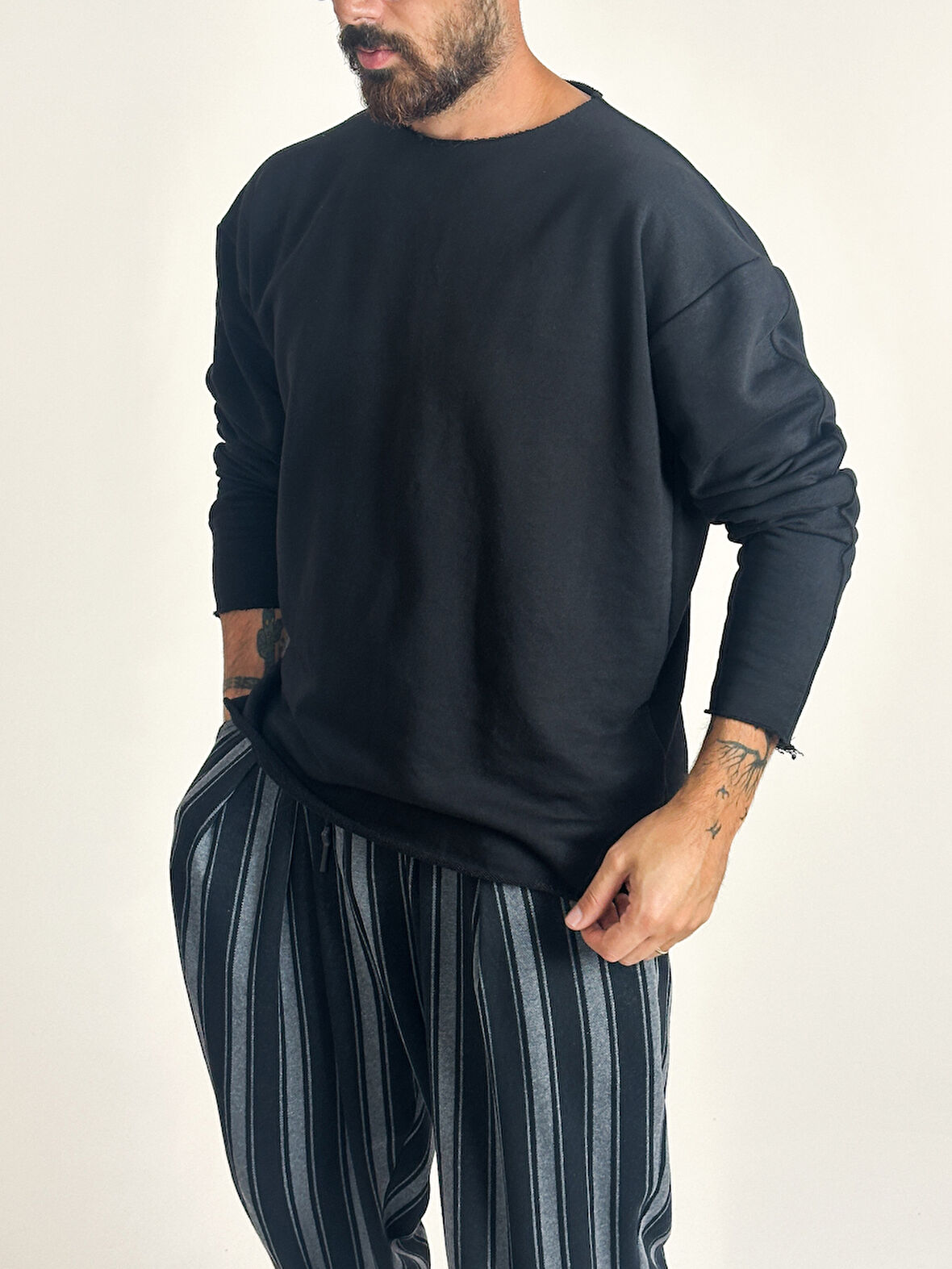 Erkek Basic Siyah Sweatshirt COC1019