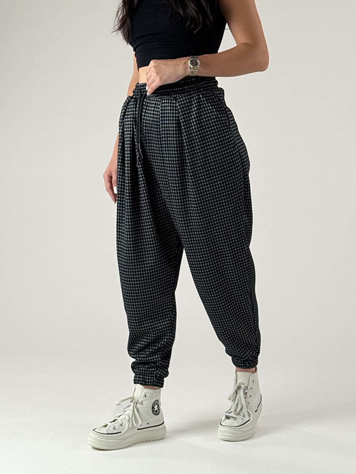 Kare Detaylı Pileli Kadın Jogger Pantolon COC1003