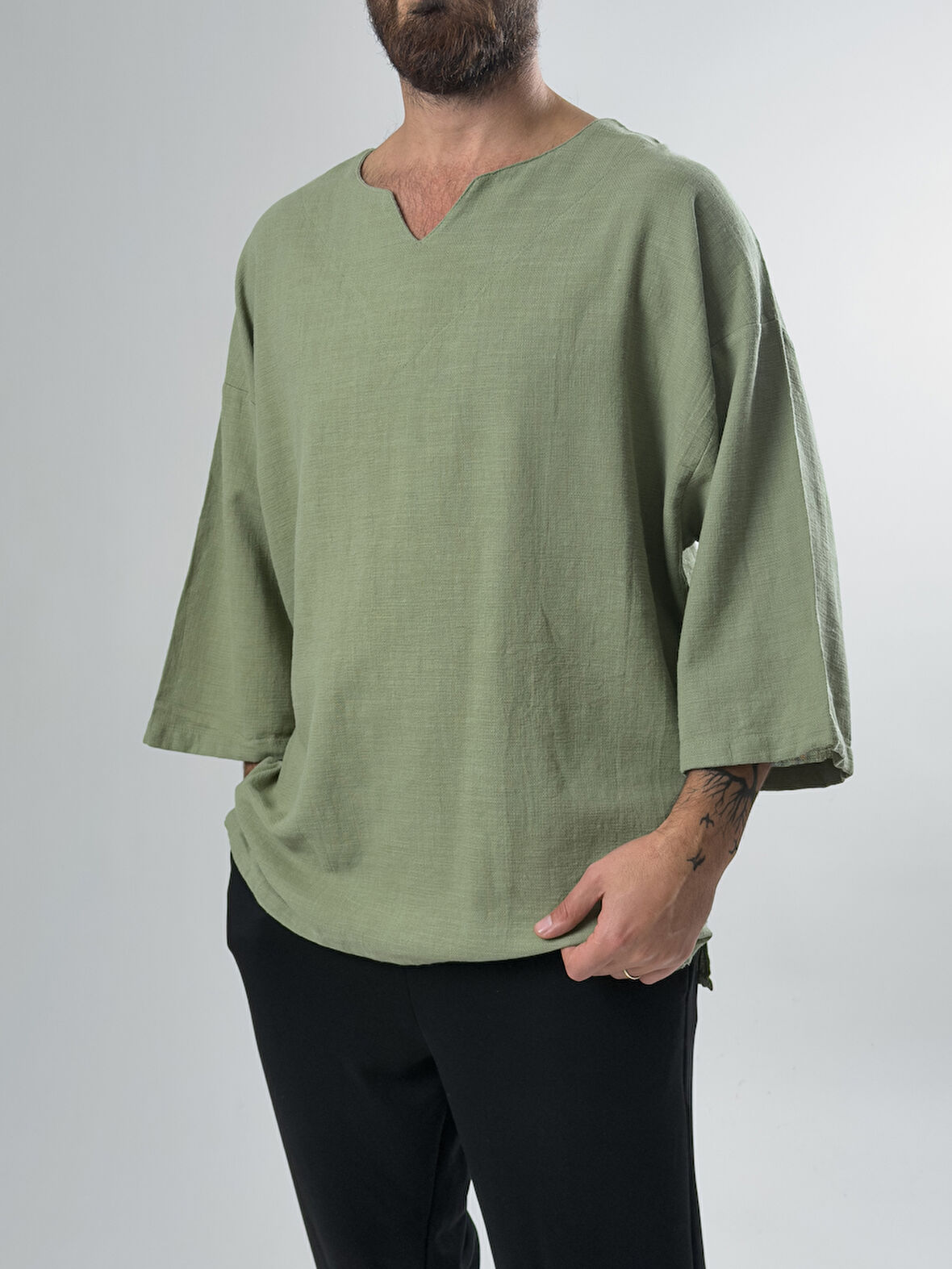 Armut Yaka Fakir Kol Erkek Yeşil T-Shirt COC2612