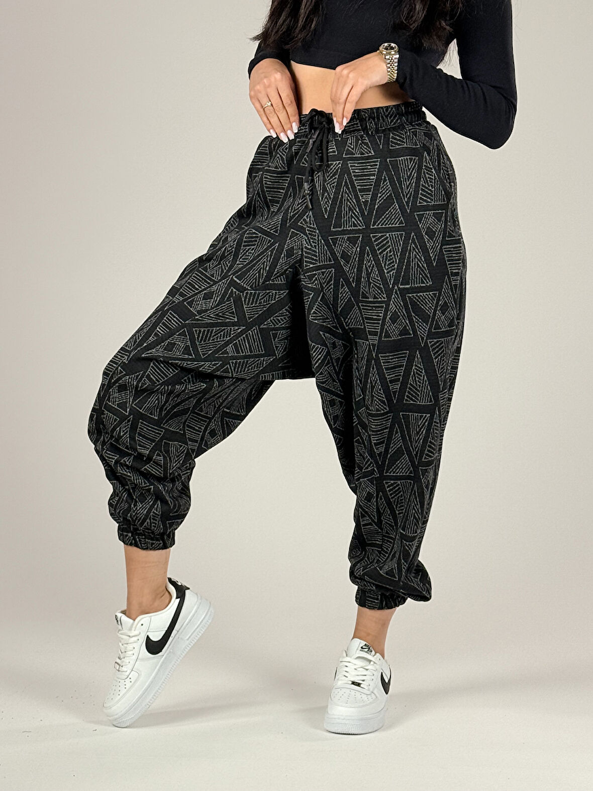 Üçgen Desenli Kadın Spor Şalvar COC1192