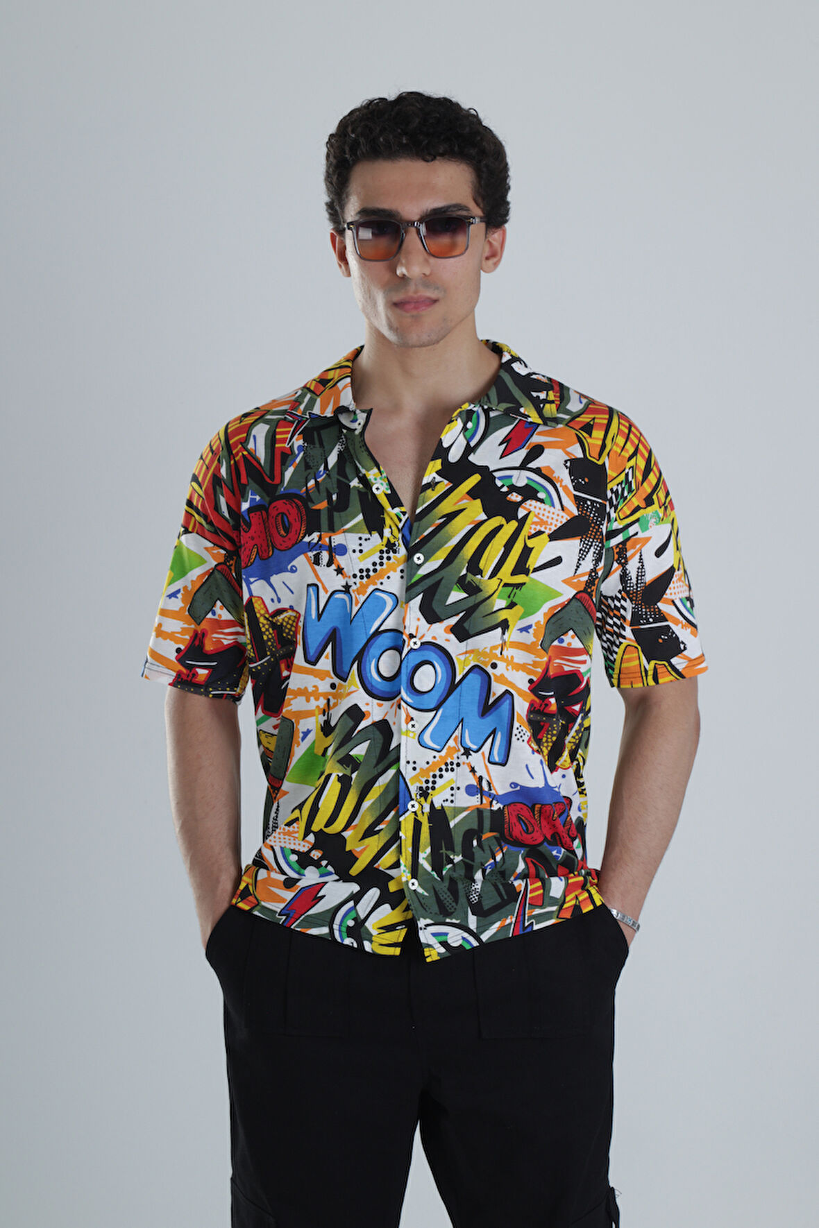 Erkek Wow Desenli Hawai Gömlek COC1169