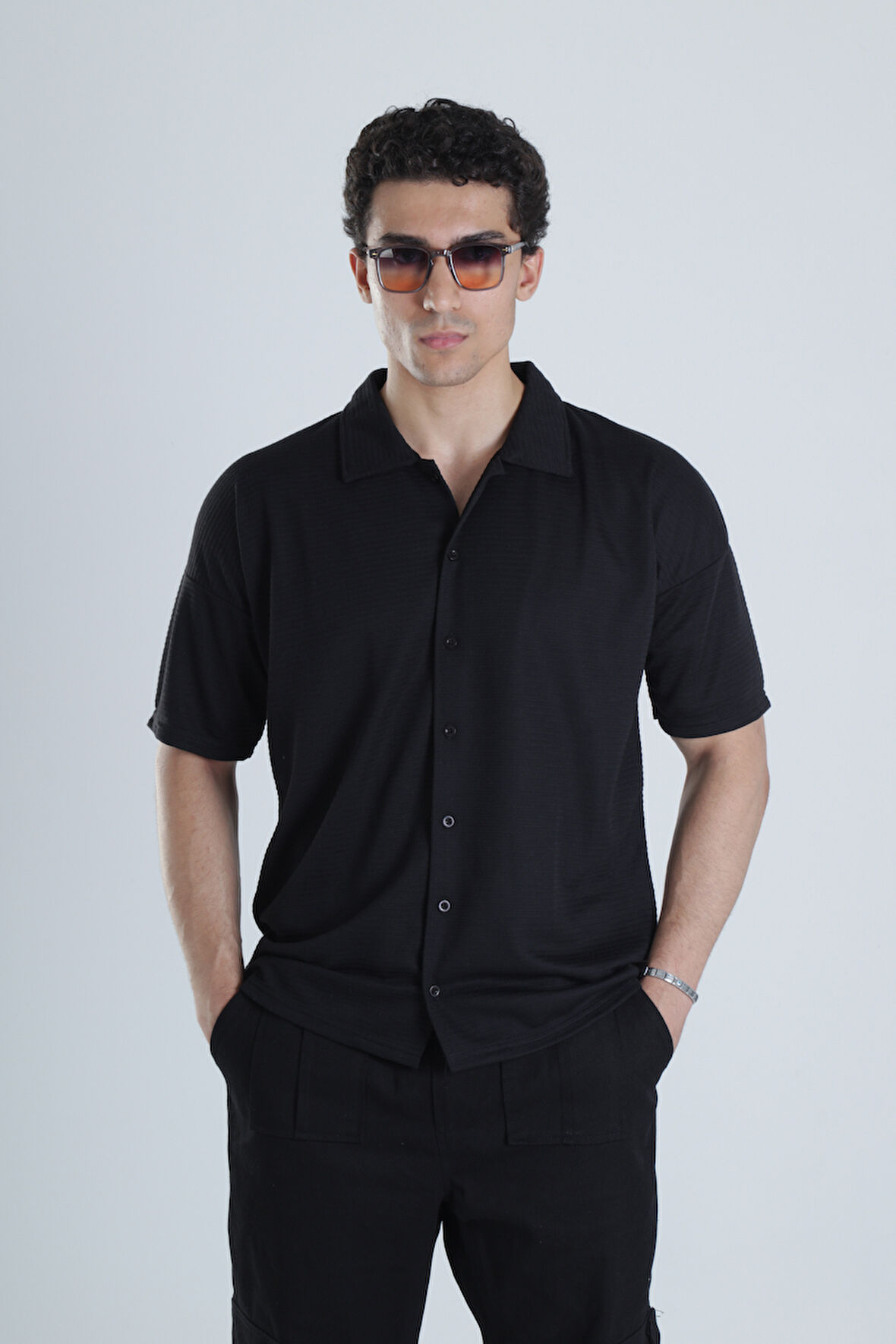 Erkek Siyah Casual Hawai Gömlek COC1165
