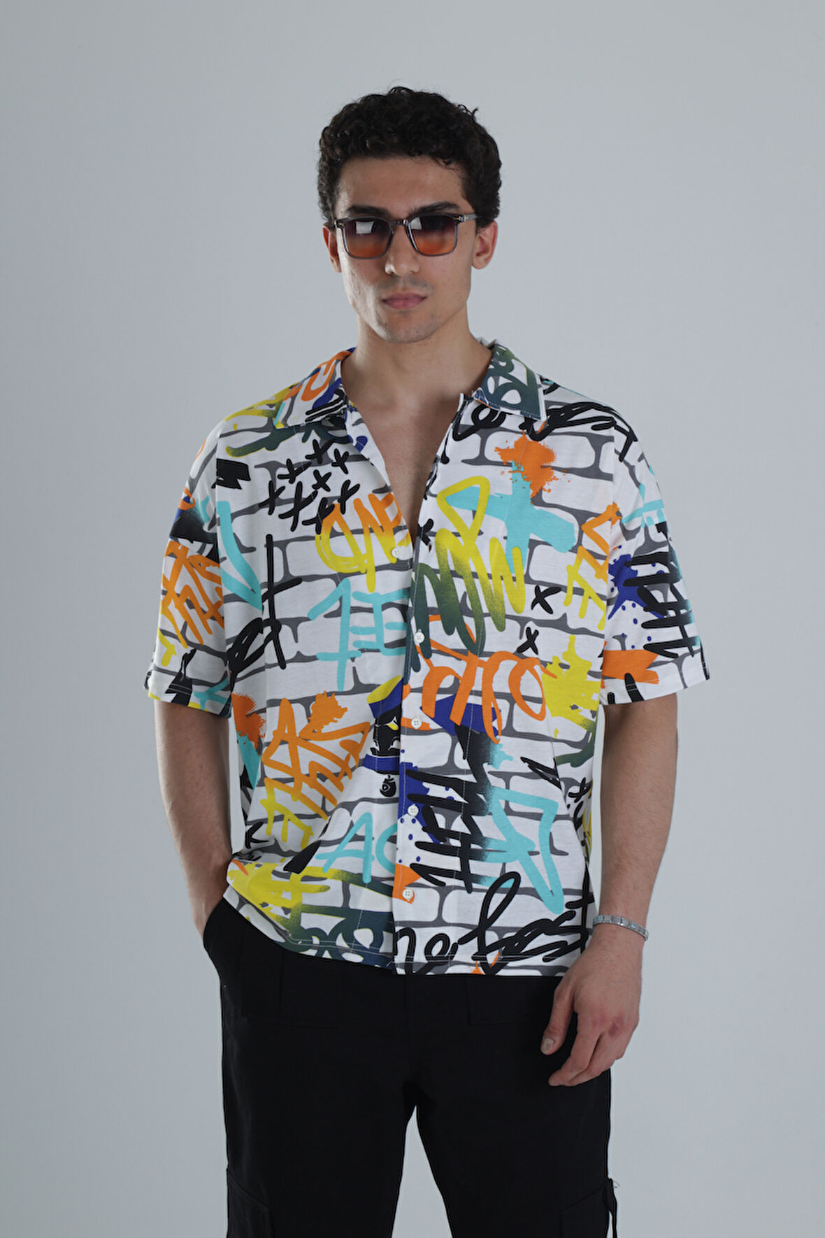 Erkek Renkli Desenli Hawai Gömlek COC1162