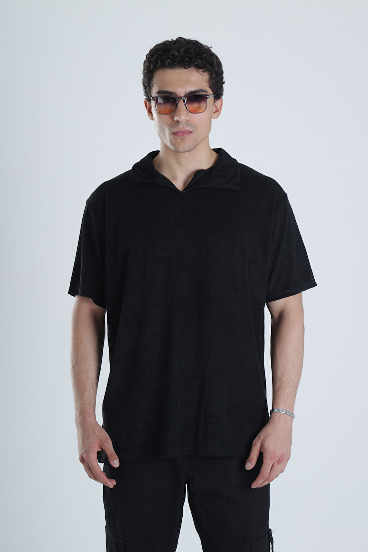 Erkek Siyah T-Shirt Dokuma Kumaş COC1158