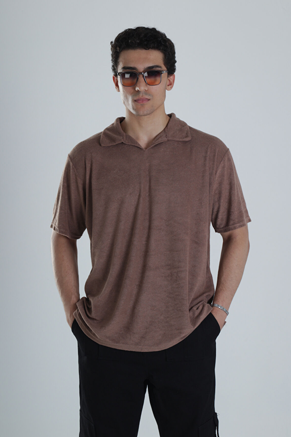 Erkek Kahve T-Shirt Dokuma Kumaş COC1157