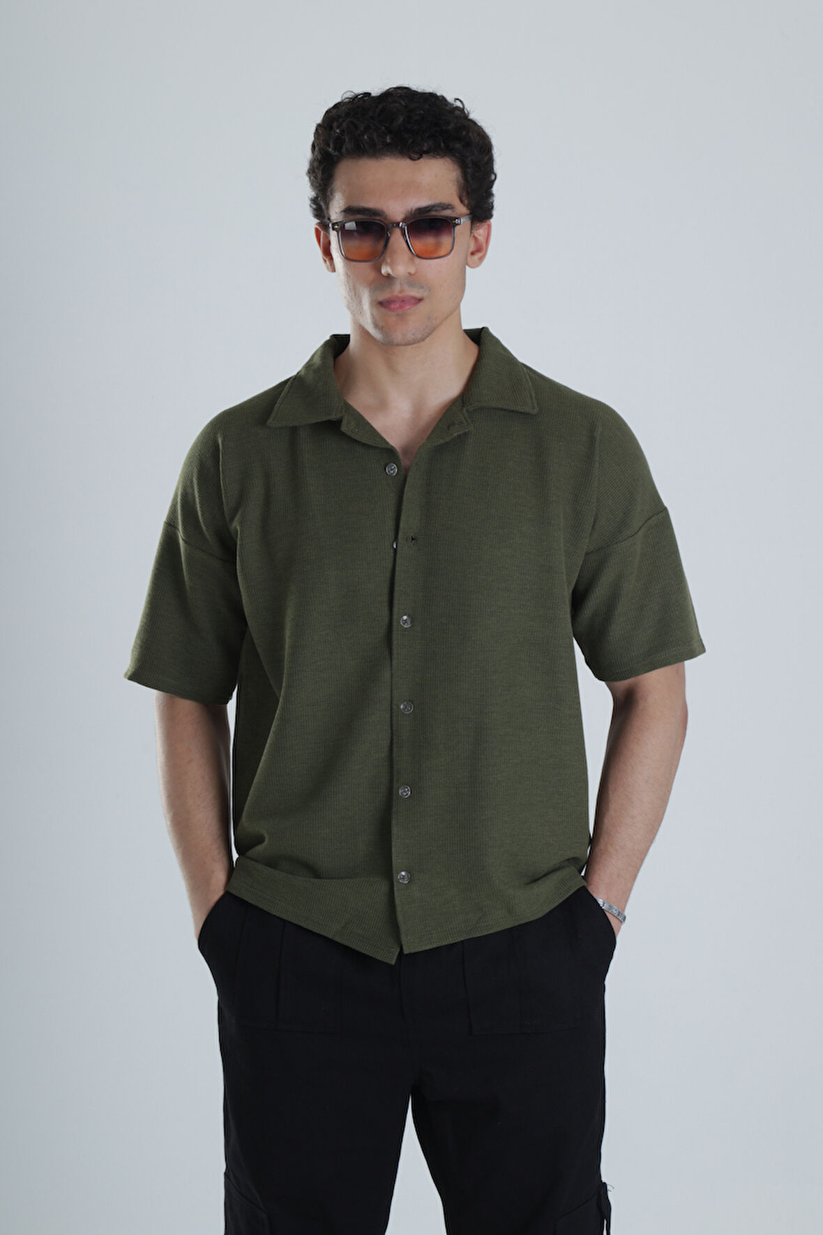 Erkek Haki Gofre Gömlek COC1153