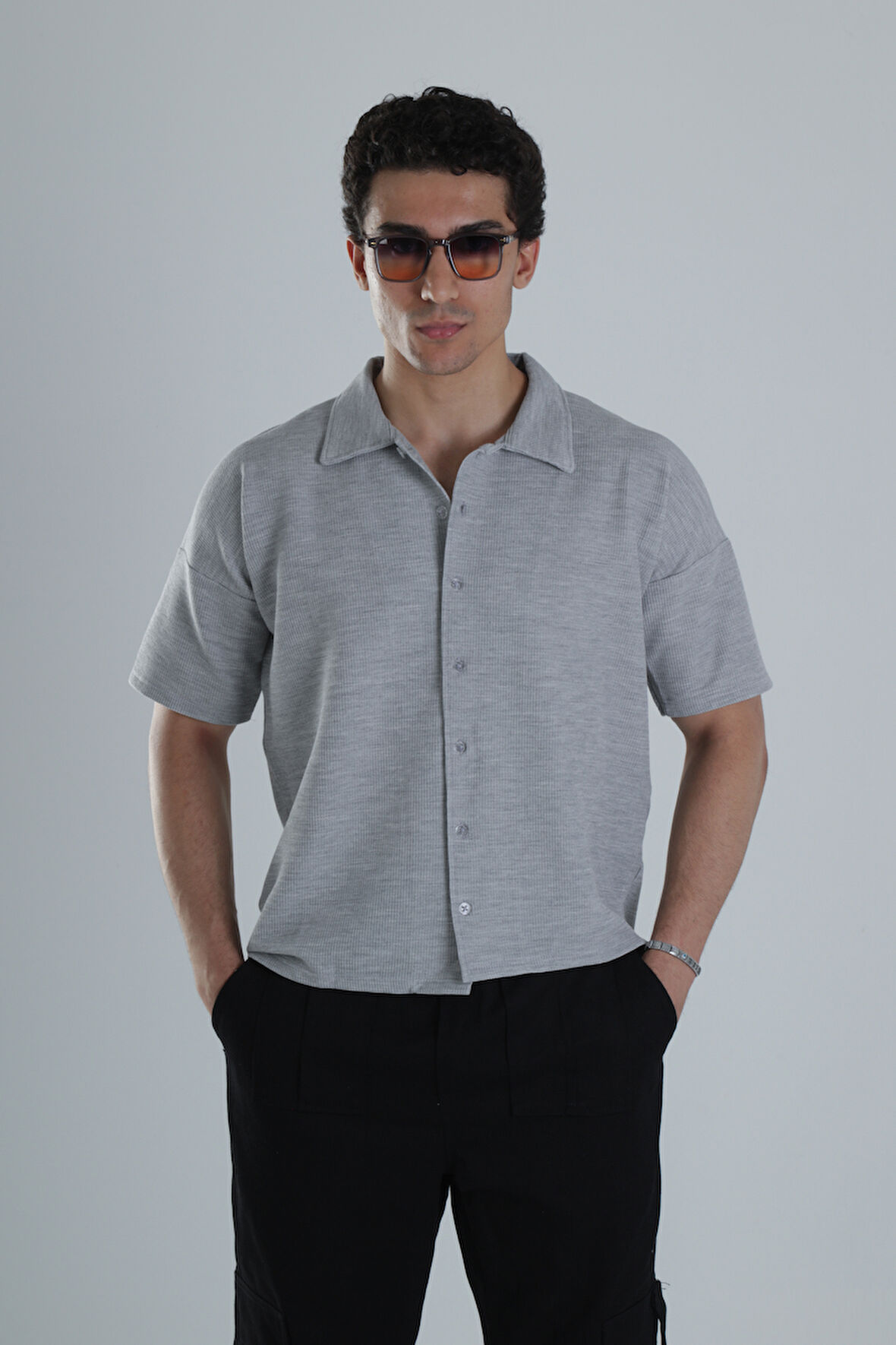 Erkek Gri Gofre Gömlek COC1152
