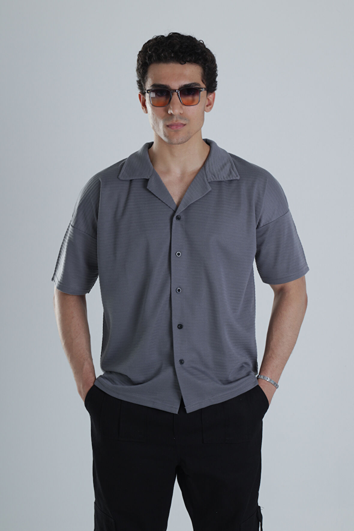Erkek Antrasit Gofre Gömlek COC1148