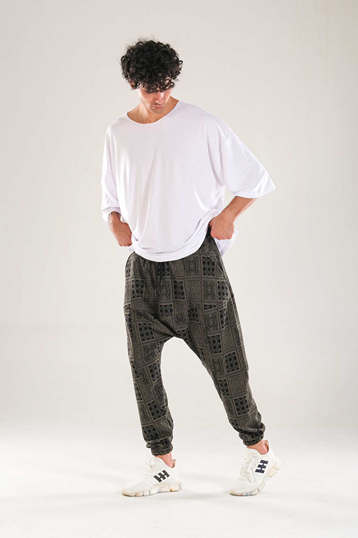 Yeşil Poker Desenli Harem Pantolon COC1147