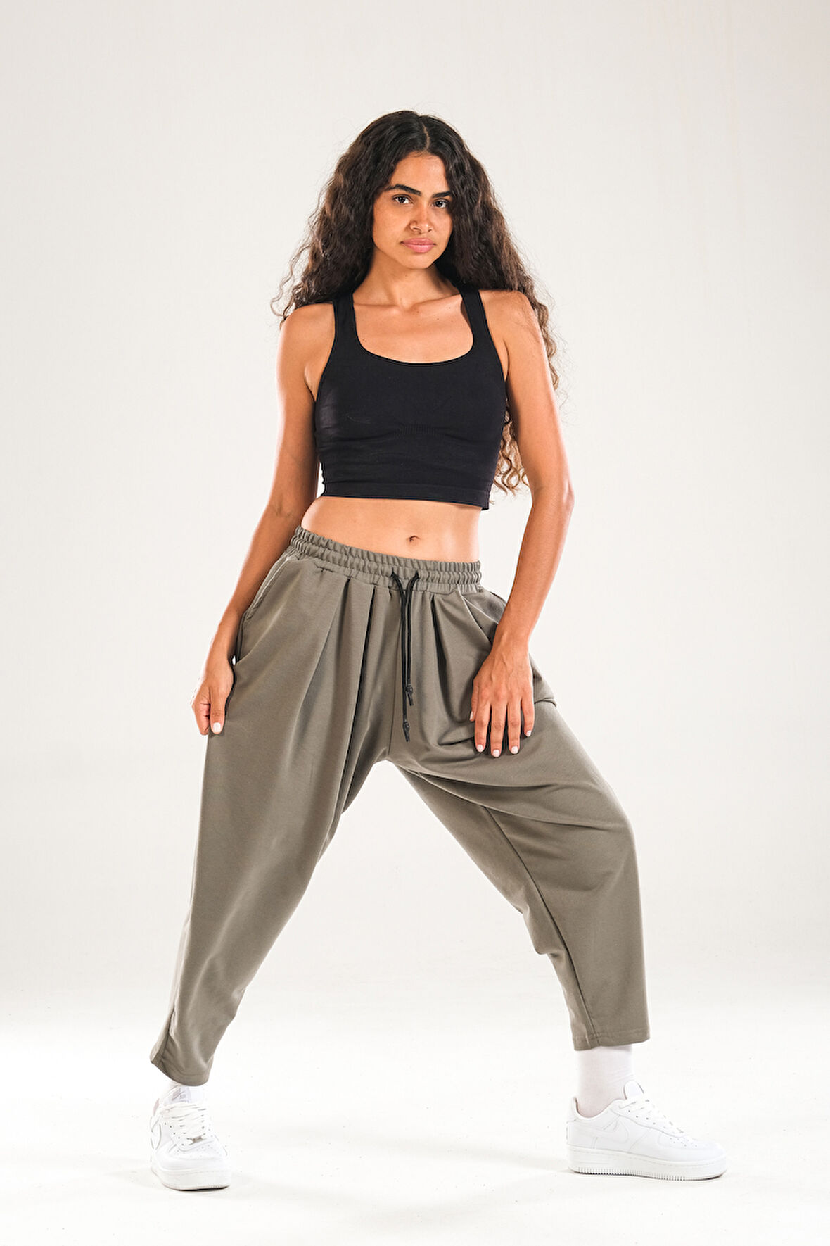 Yeşil Pileli Jogger Pantolon COC1145