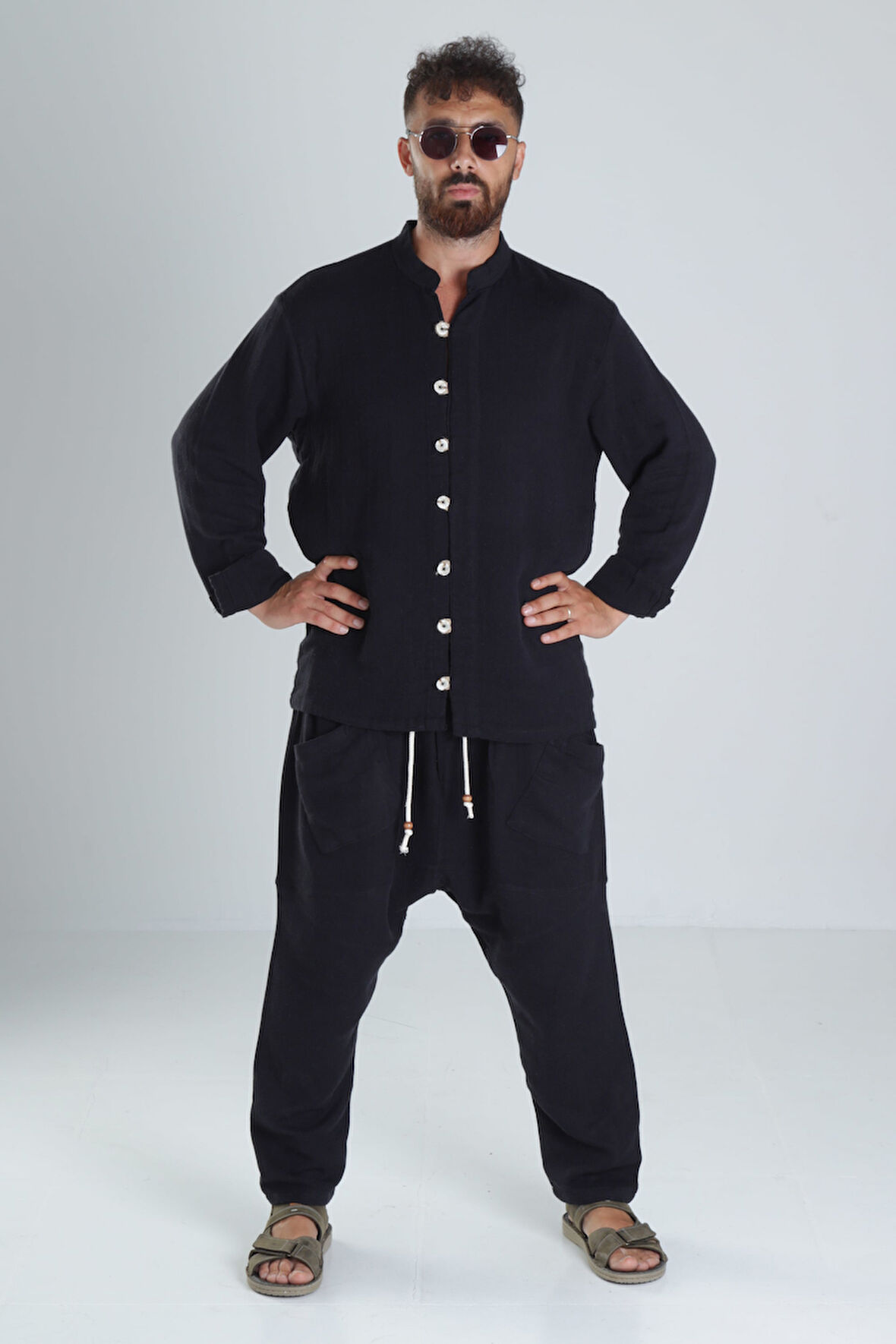 Tasarım Siyah Müslin Şalvar Takım COC1288