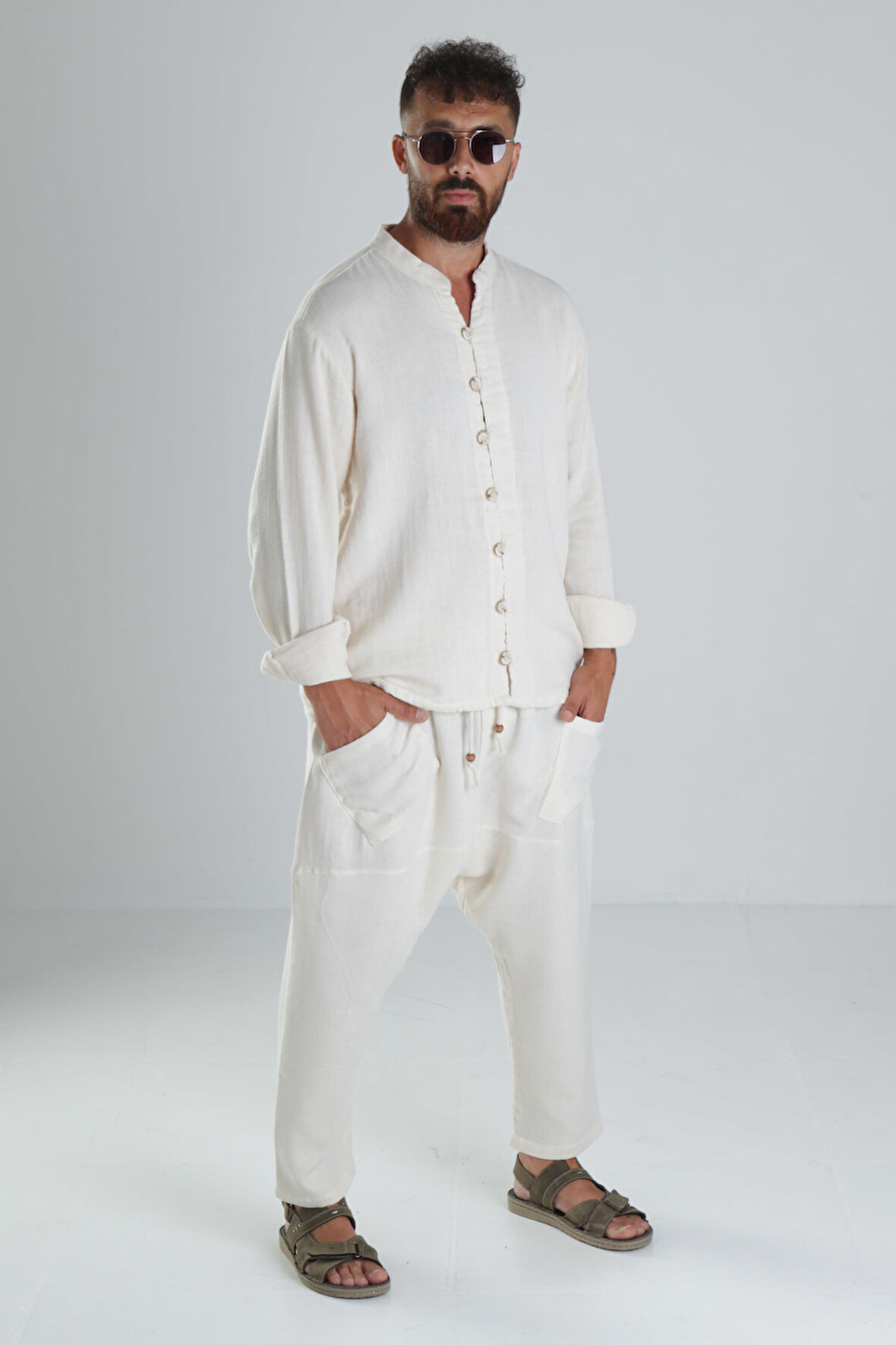 Tasarım Bej Müslin Şalvar Takım COC1287