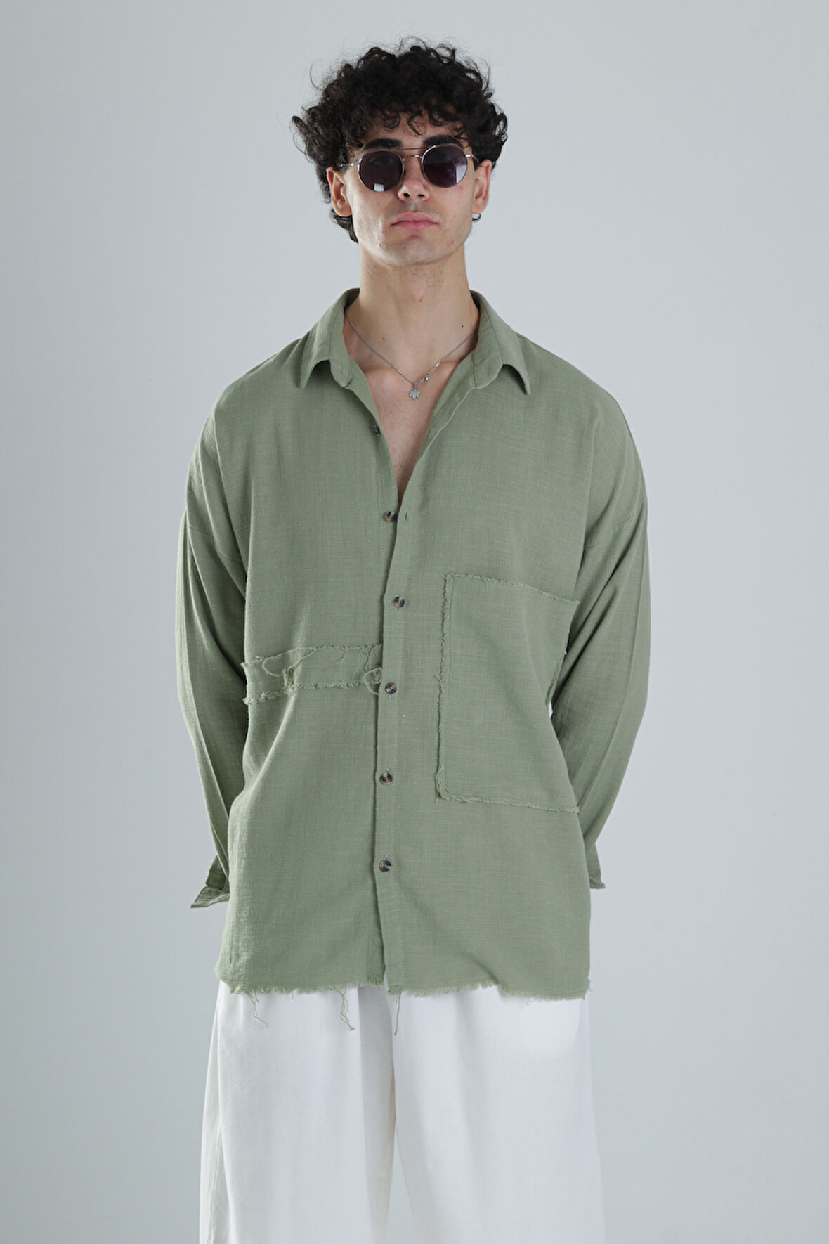 Yeşil Tasarım Keten Gömlek COC1207