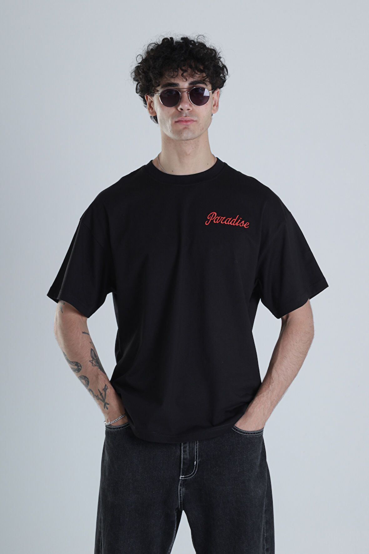 Paradise Siyah Oversize Tasarım T-Shirt COC1399