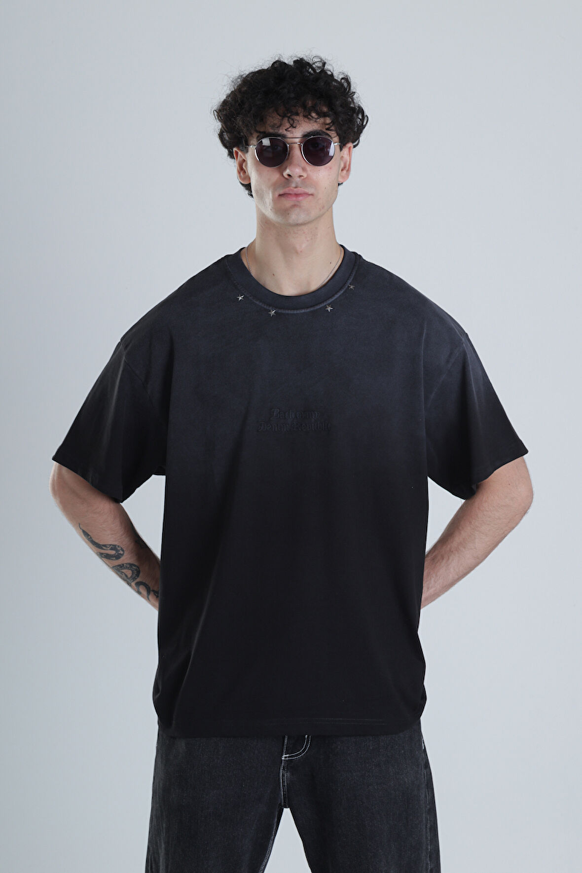 Antrasit Oversize Tasarım T-Shirt COC1382