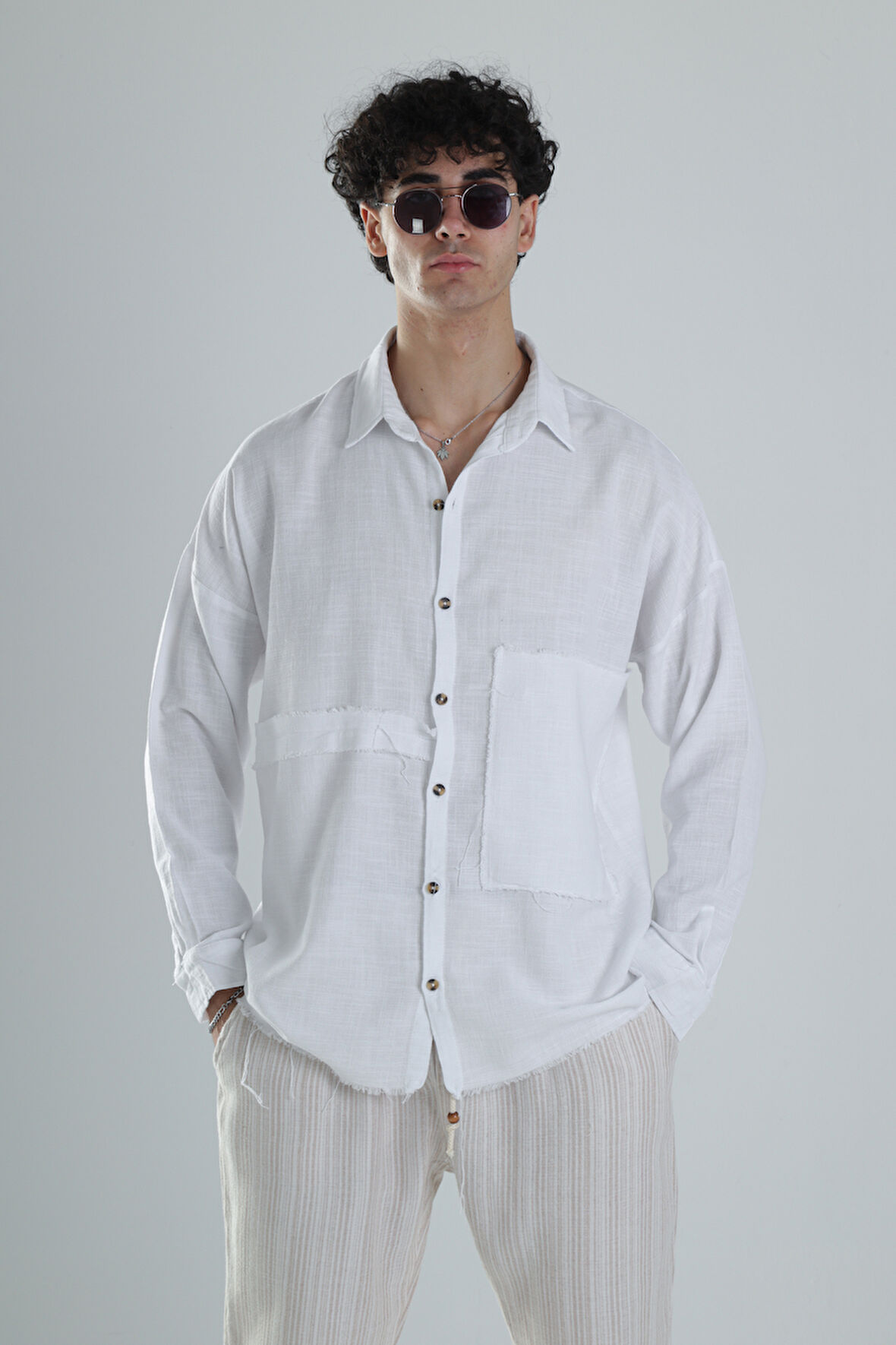 Buldan Kumaş Tasarım Beyaz Gömlek COC1354