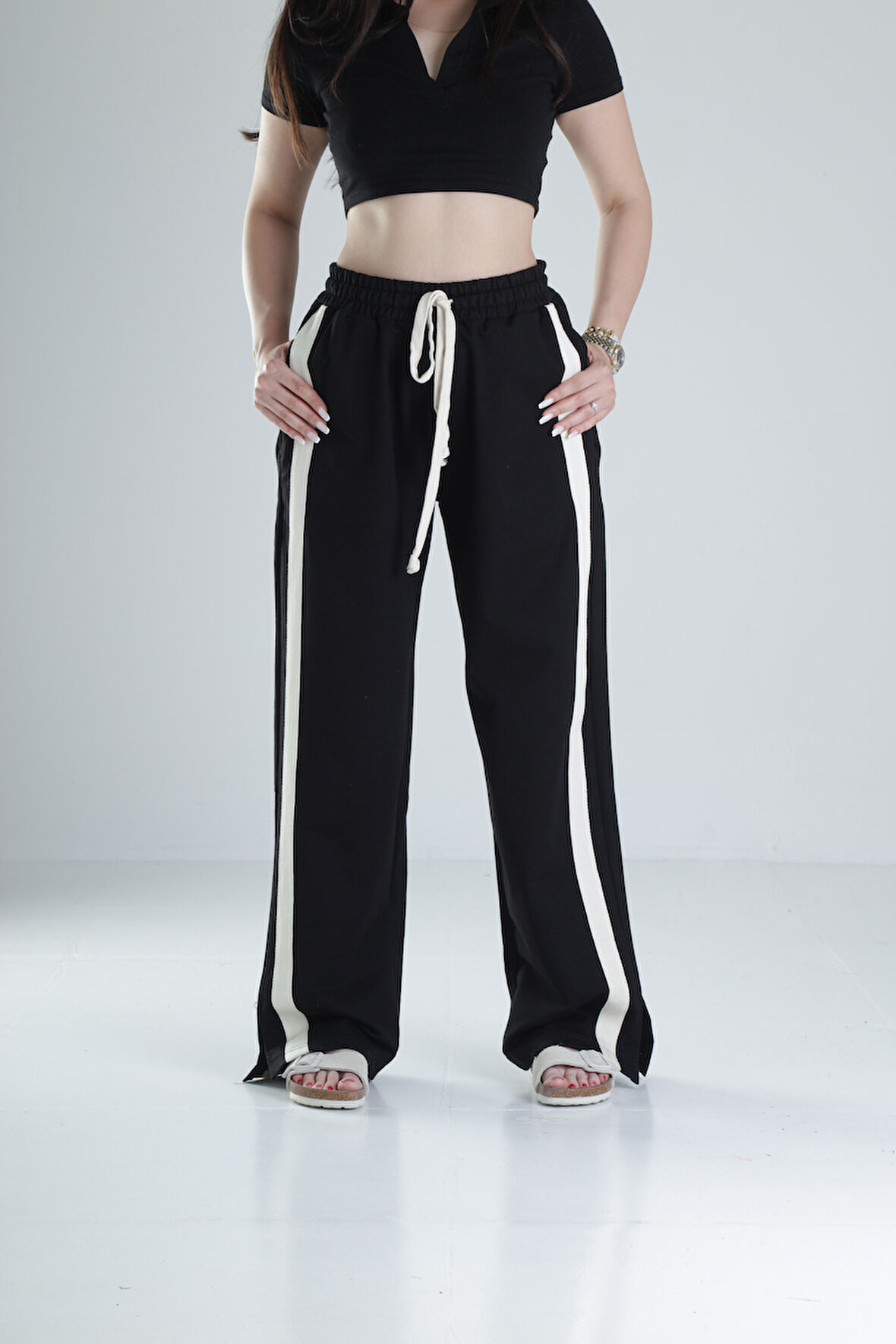 Yan Şerit Detaylı Siyah Oversize Eşofman COC1325