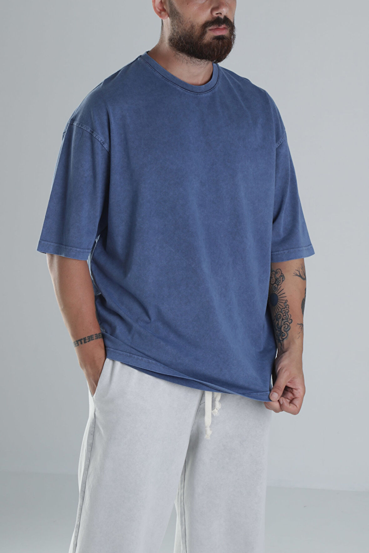 Yıkamalı Mavi Oversize T-Shirt COC1308