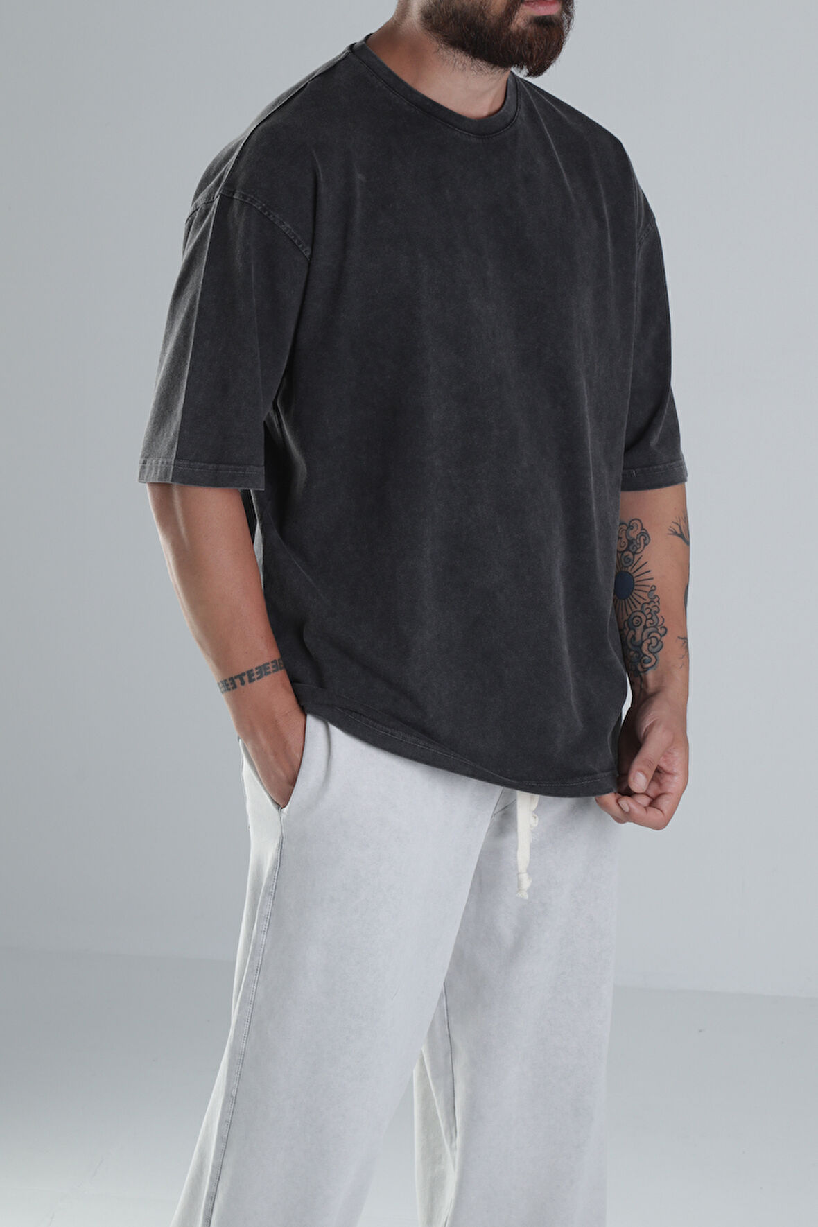 Yıkamalı Antrasit Oversize T-Shirt COC1304
