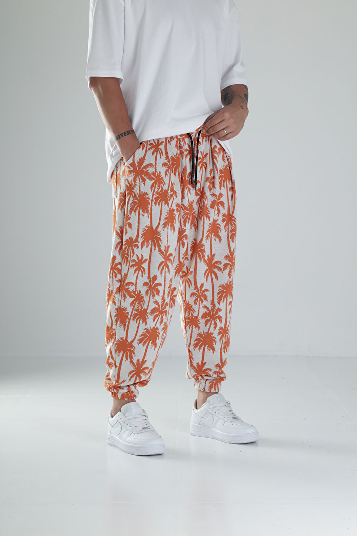 Palmiye Desenli Turuncu Pileli Jogger COC1495