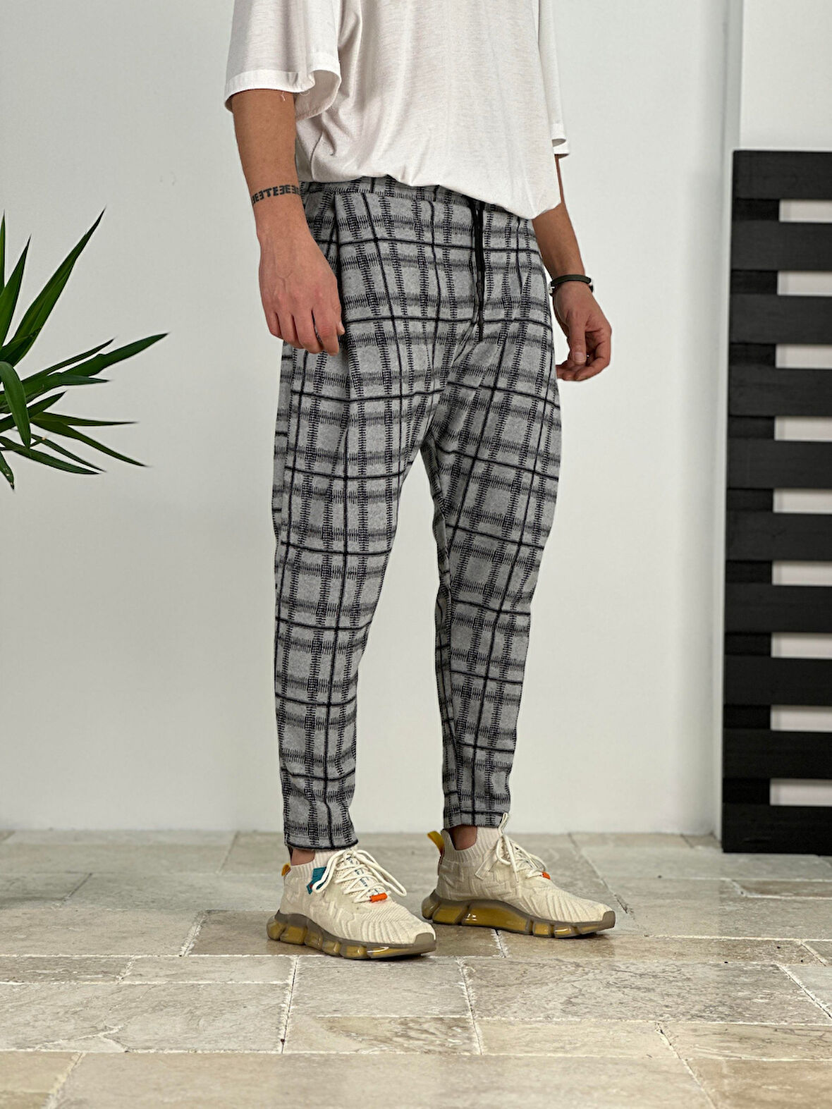 Pileli Ekose Havuç Kesim Pantolon COC1568