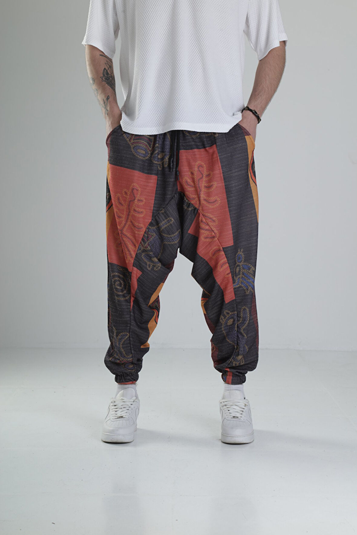 Turuncu Etnik Desenli Spor Şalvar COC1817