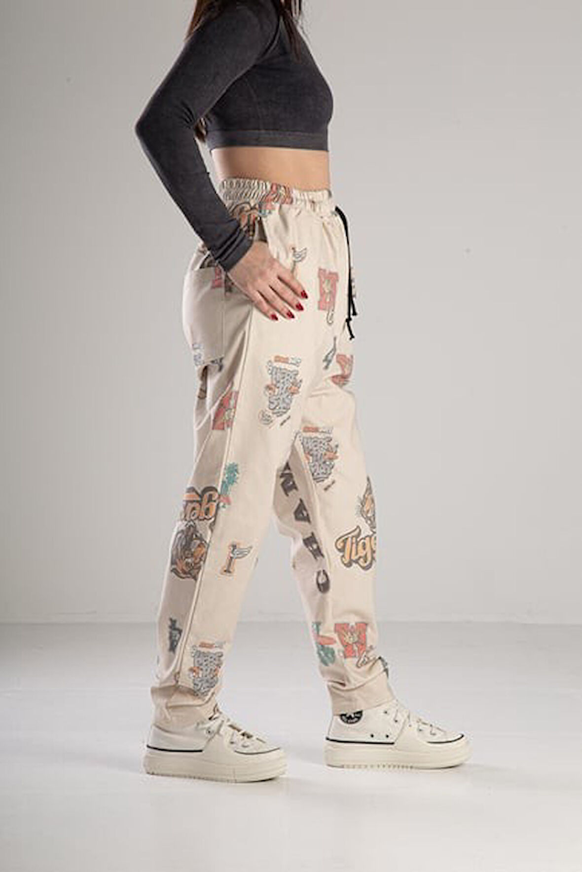 Tiger Desenli Gabardin Jogger Pantolon COC1812