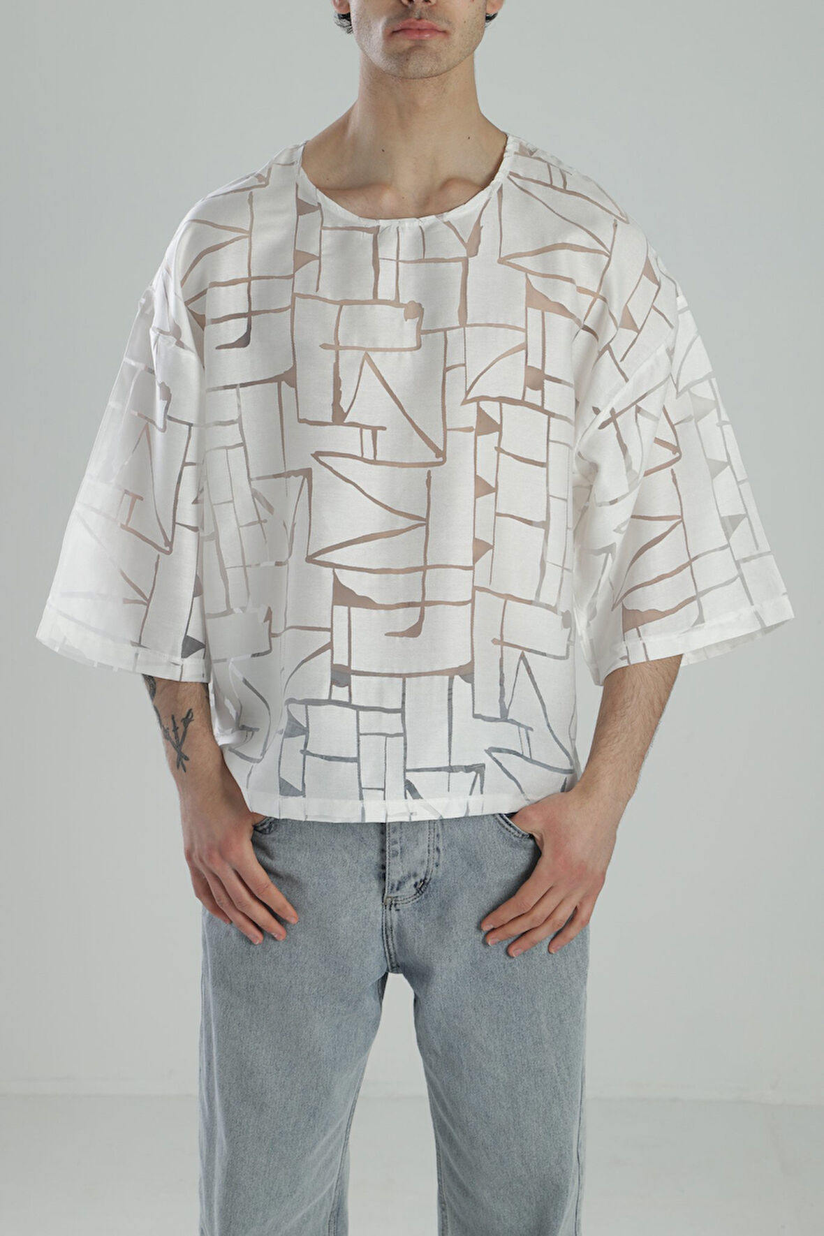 Tasarım Fakir Kol Beyaz T-Shirt COC1805