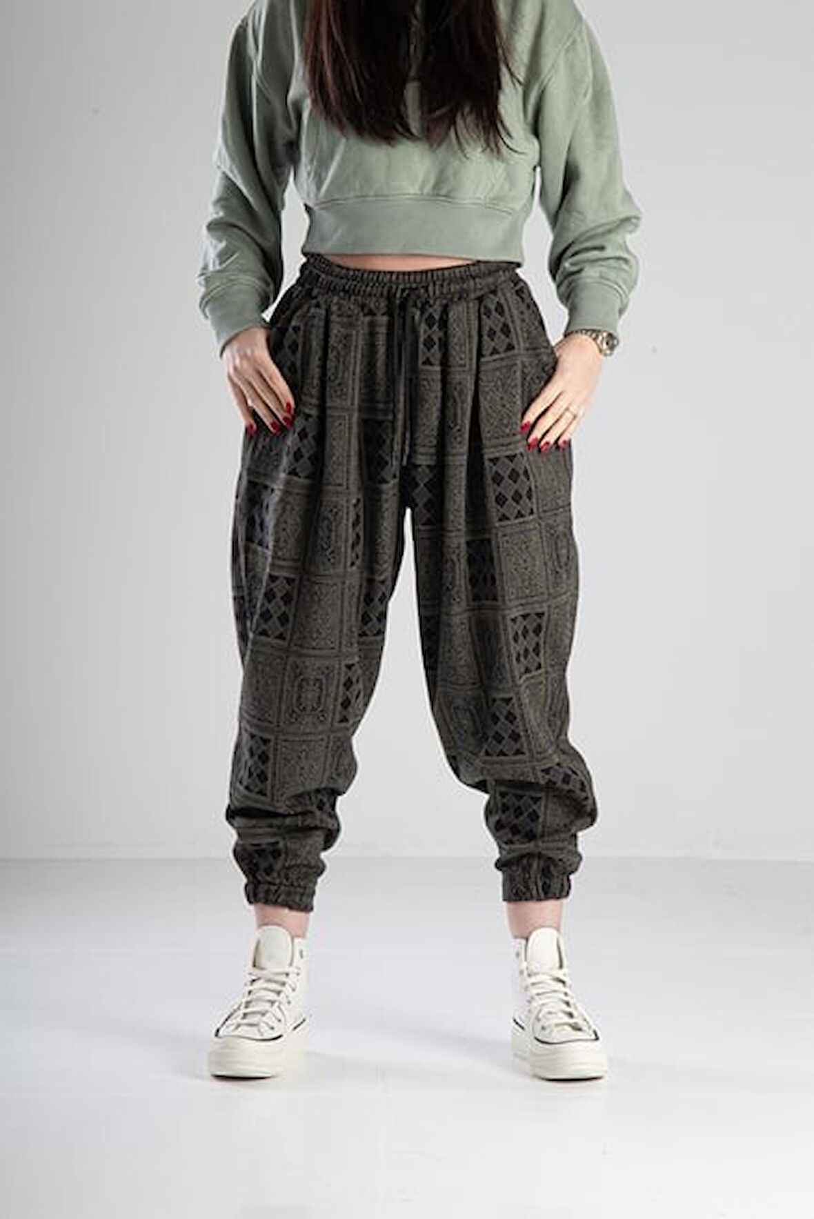 Poker Desenli Pileli Jogger Pantolon COC2100