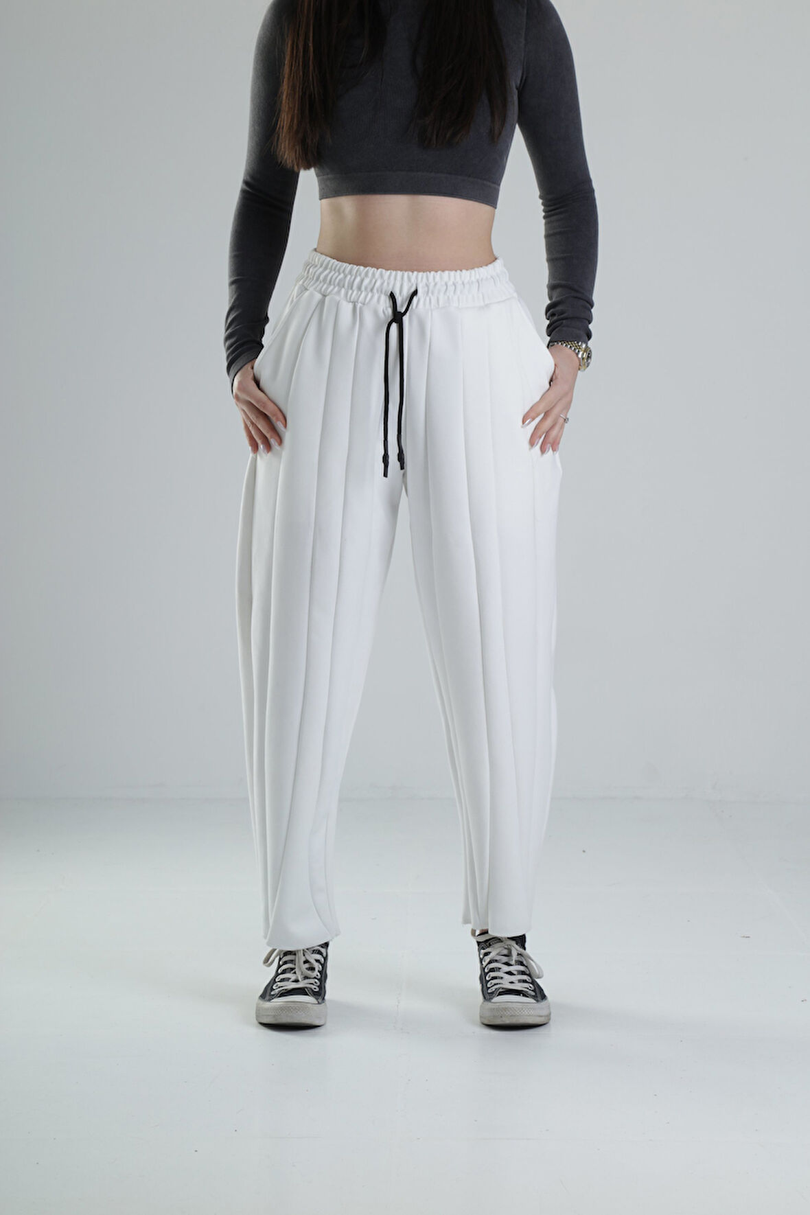 Likralı Ekru Tasarım Pantolon COC2023