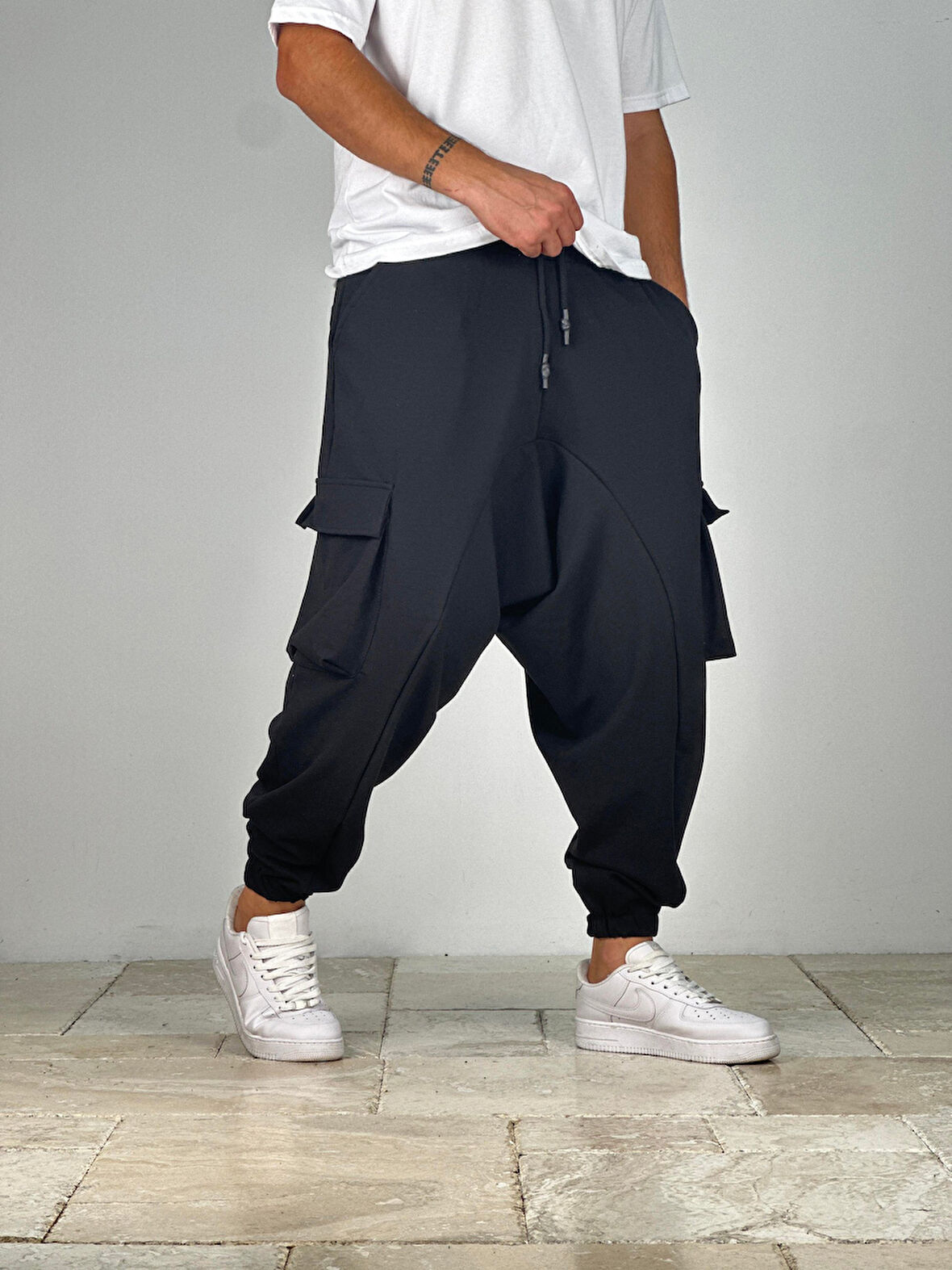 Kargo Cepli Siyah Şalvar COC2187