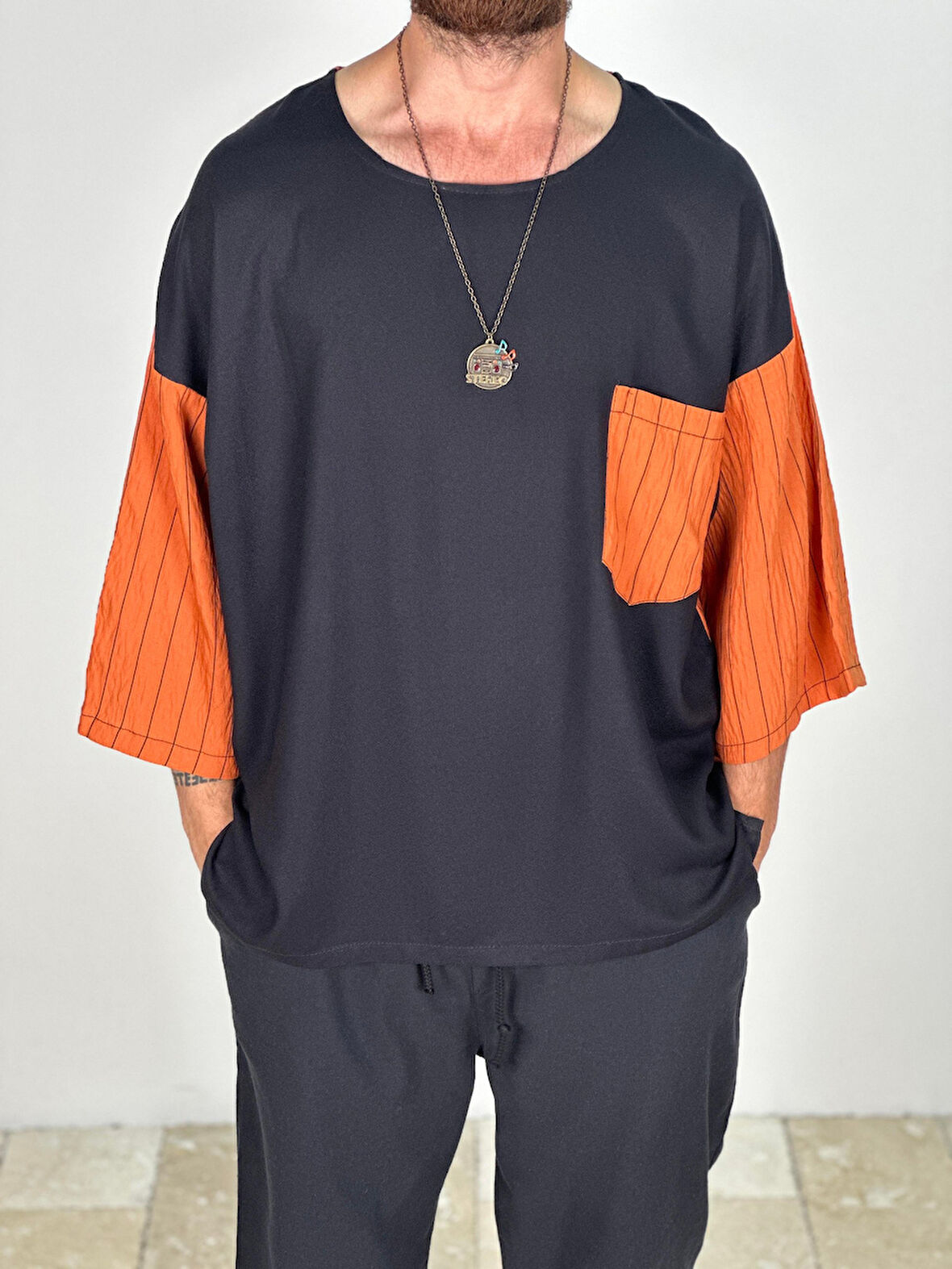 Fakir Kol Viscon Turuncu Oversize T-Shirt COC2280