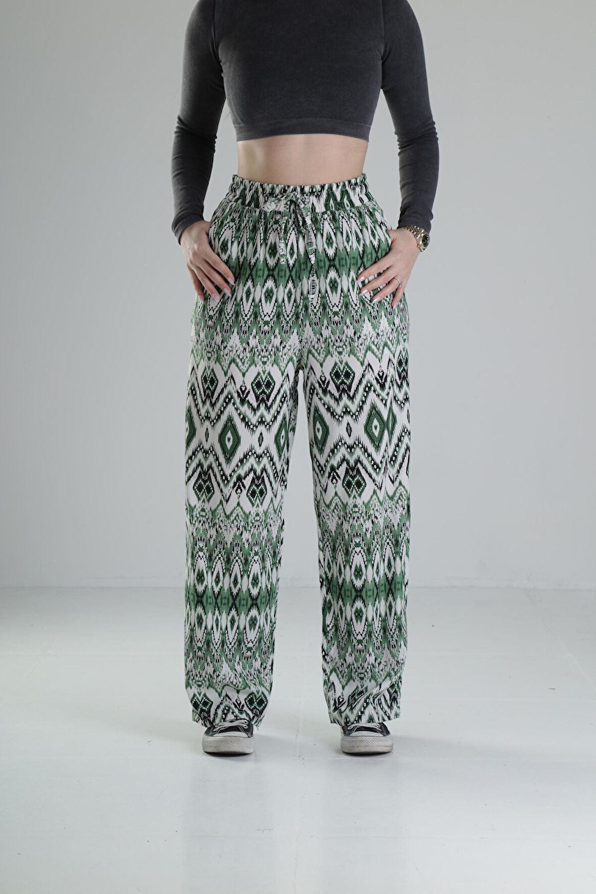 Etnik Yeşil Baggy Pantolon COC2264