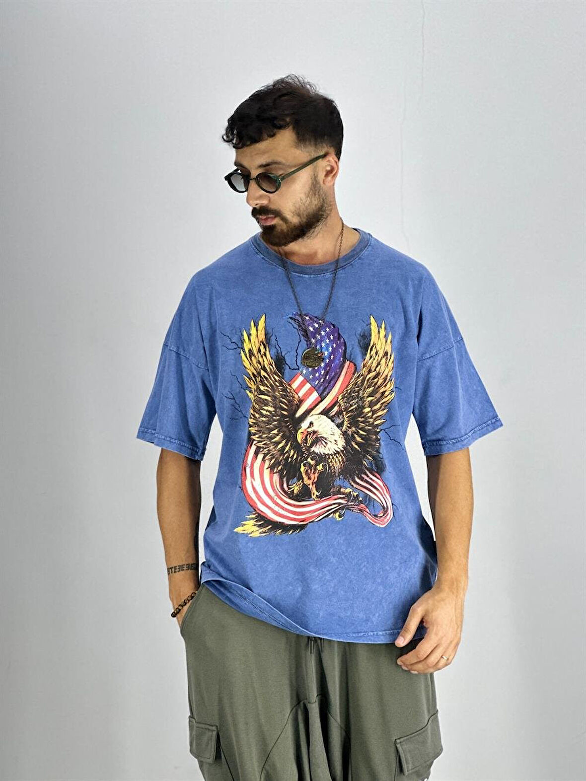 Erkek Yıkamalı Kumaş Baskılı T-Shirt COC2219