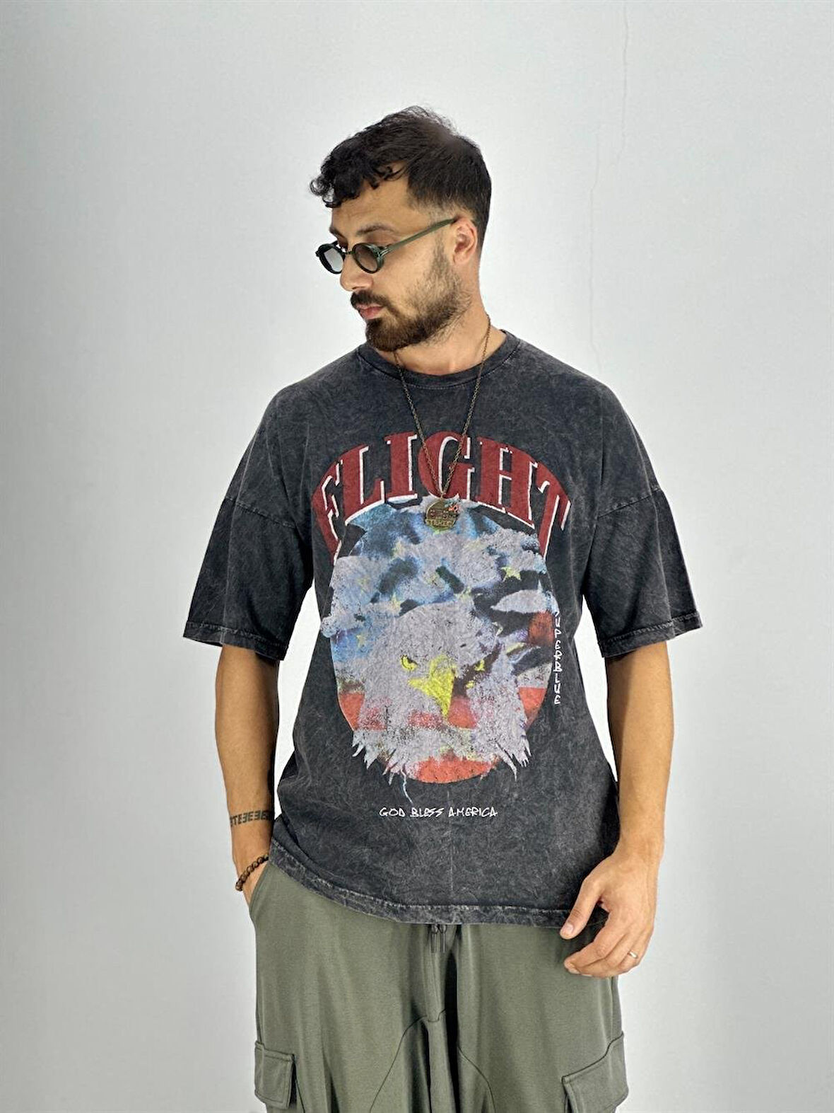 Erkek Yıkamalı Kumaş Baskılı T-Shirt COC2217