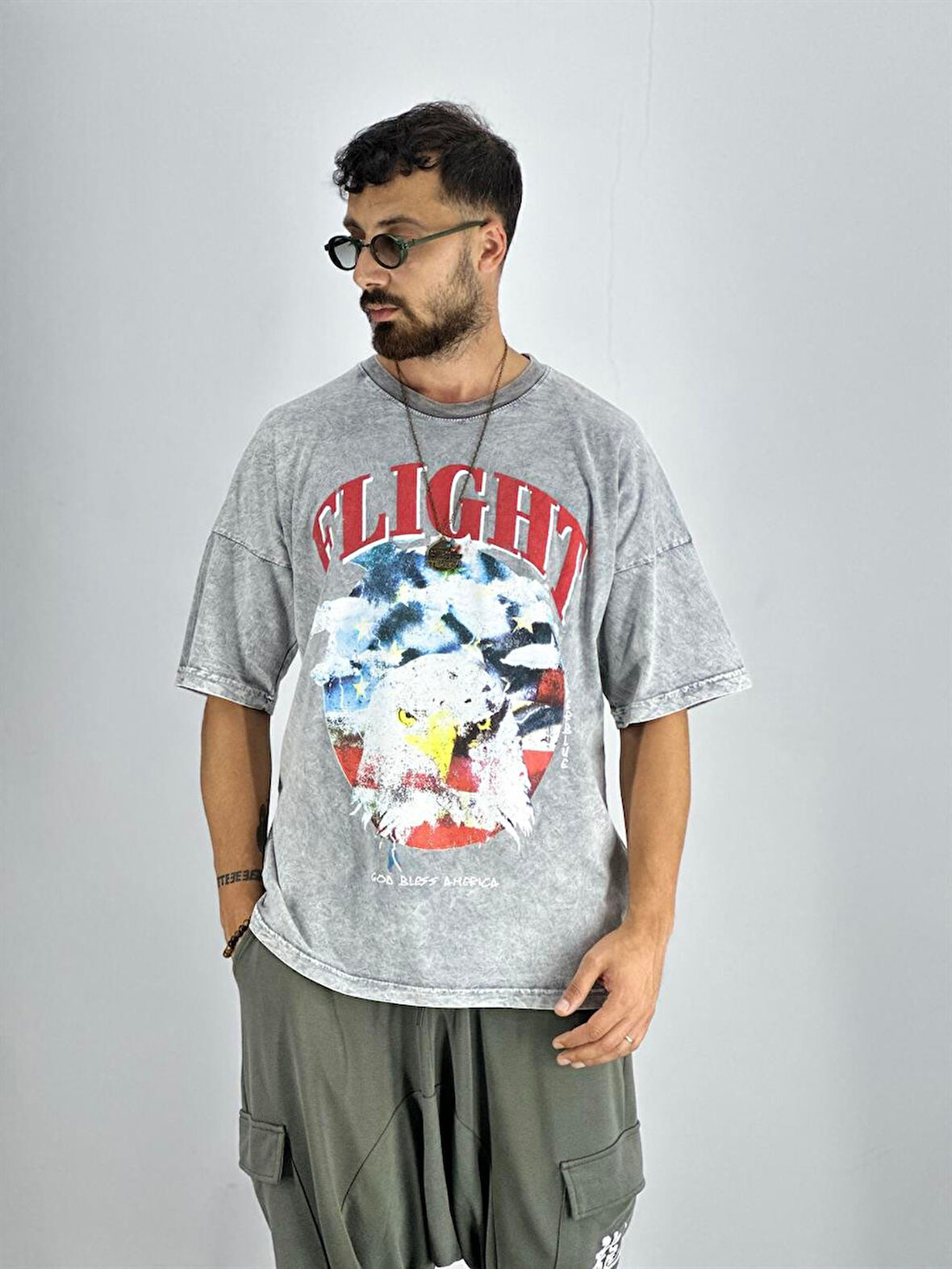 Erkek Yıkamalı Kumaş Baskılı T-Shirt COC2215