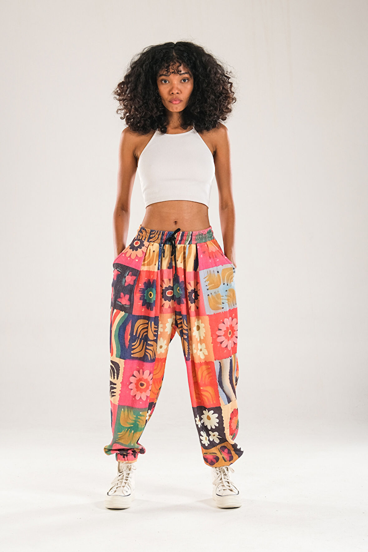 Çiçek Desenli Bürümcük Kumaş Yarım Şalvar COC2339